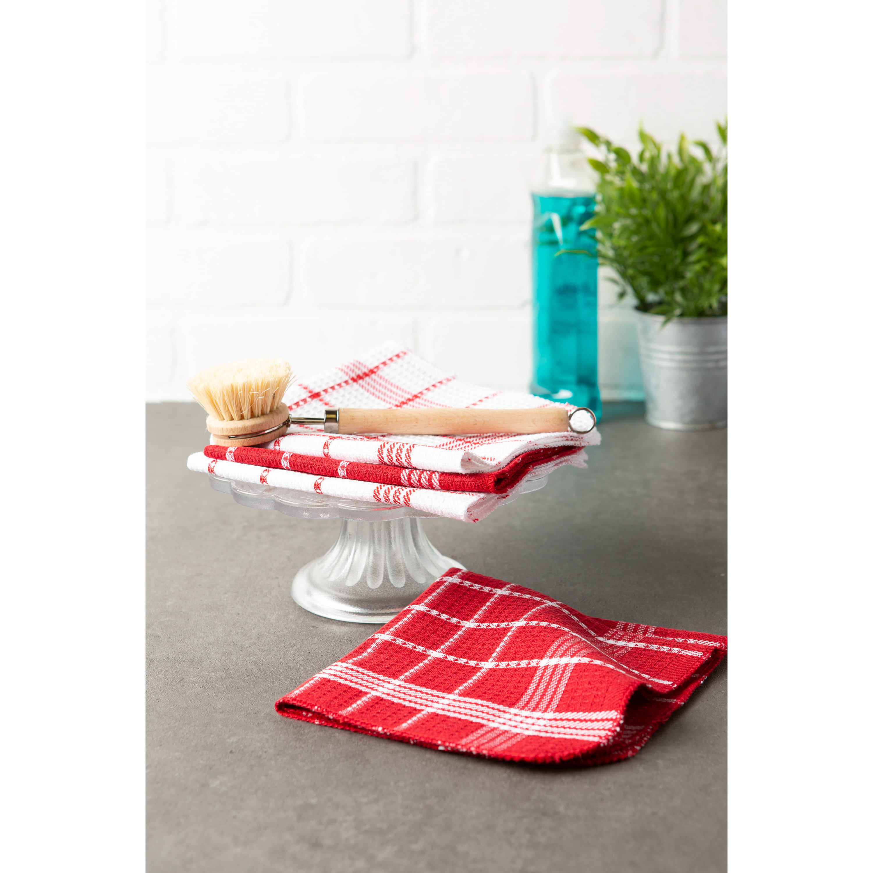 J&M Red Waffle Weave Dishcloth (Set of 12)