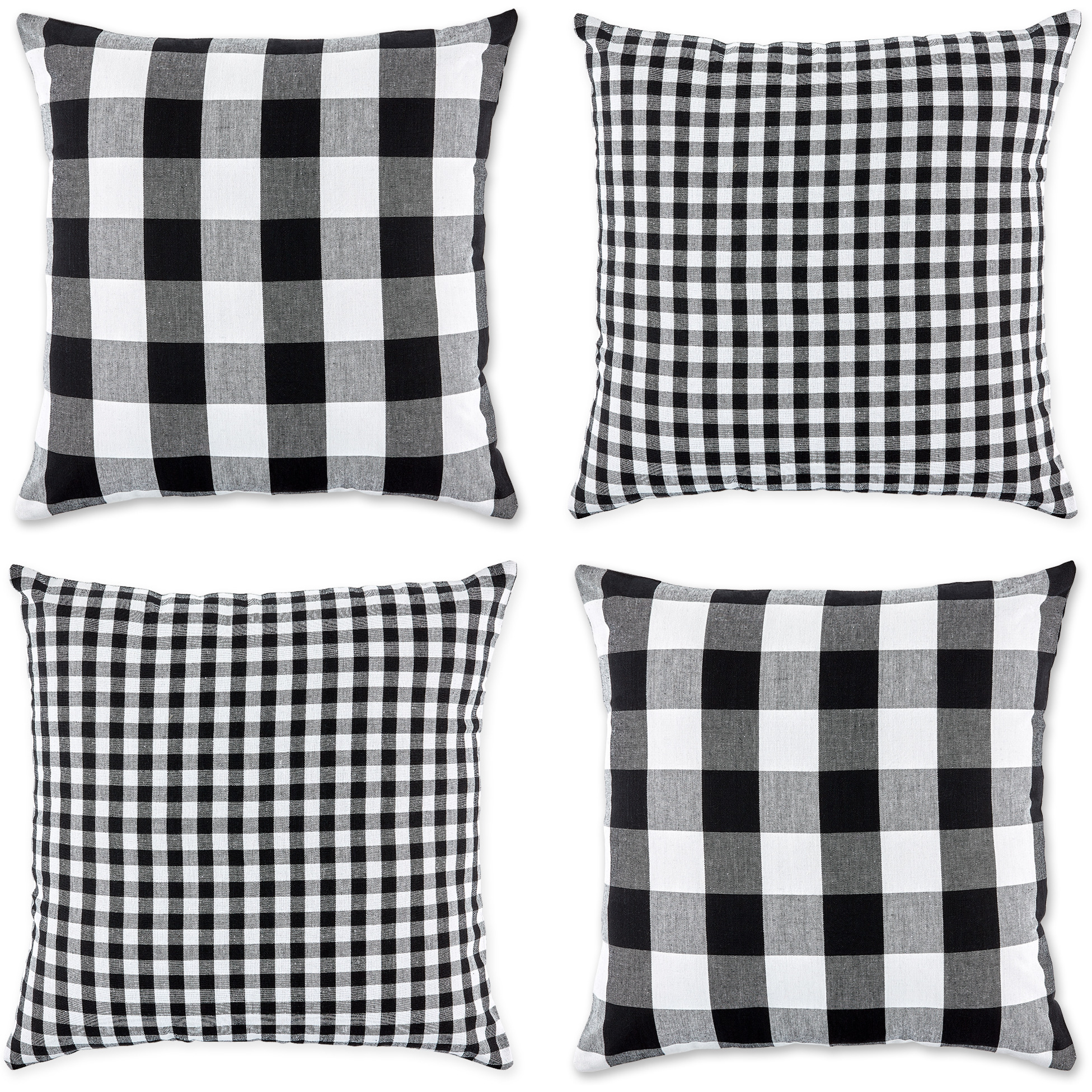 DII Assorted Black/White Gingham/Buffalo Check Pillow Cover 18x18 Set/4