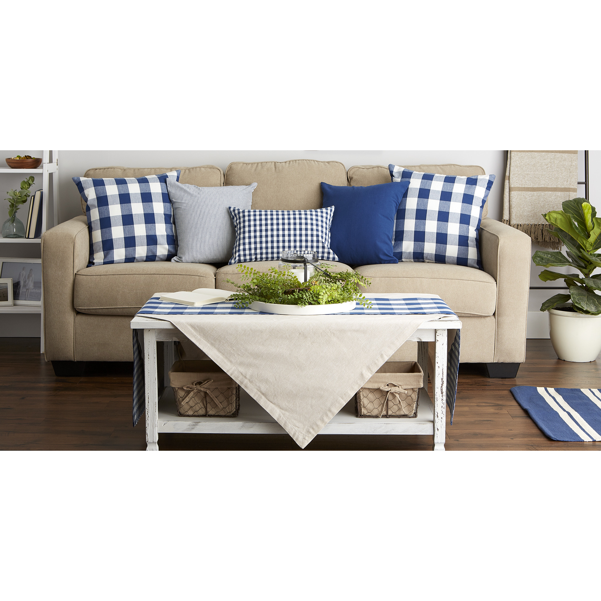 DII Assorted Navy/Off White Gingham/Buffalo Check Pillow Cover 18x18 Set/4