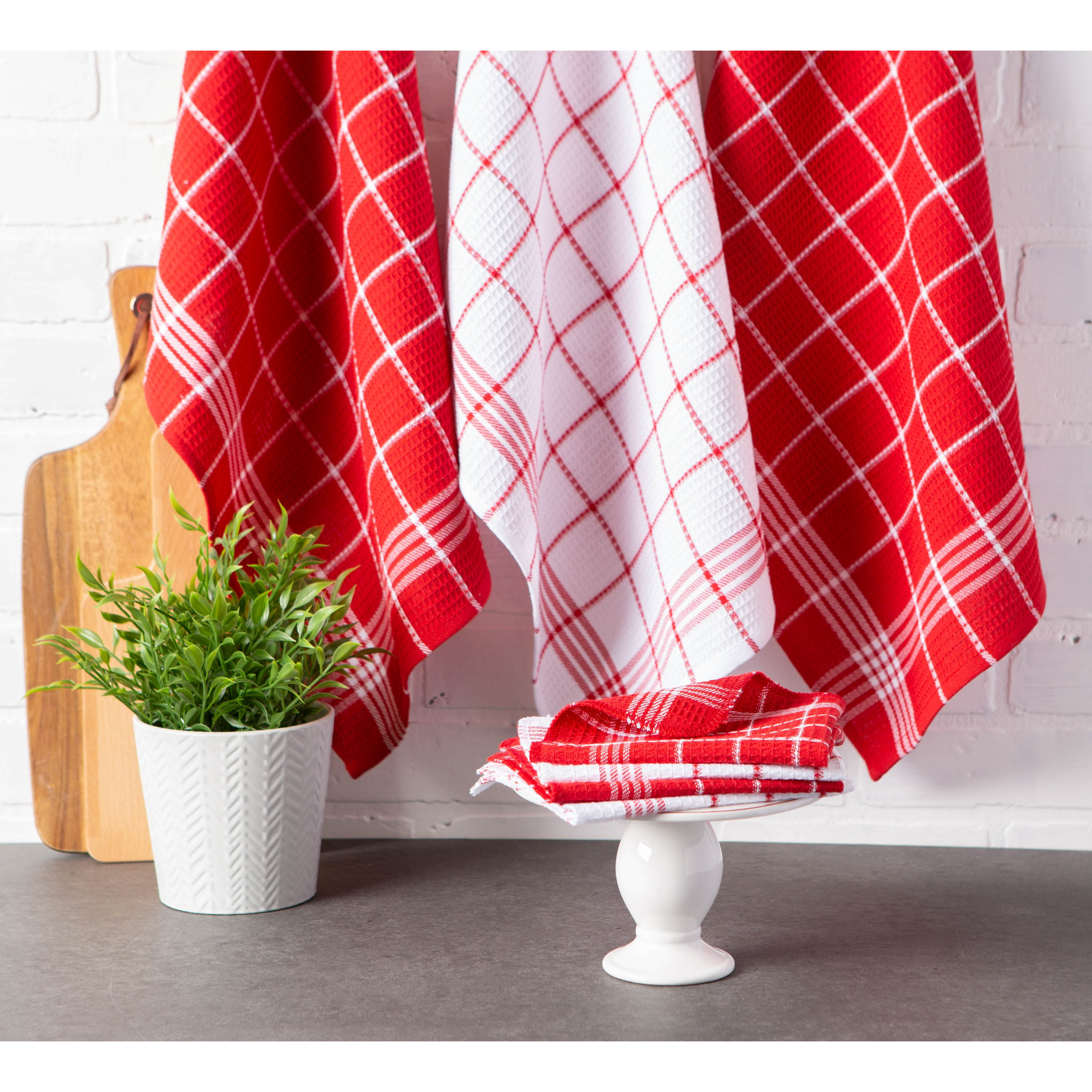 DII Red Waffle Weave Dishtowel Set of 6