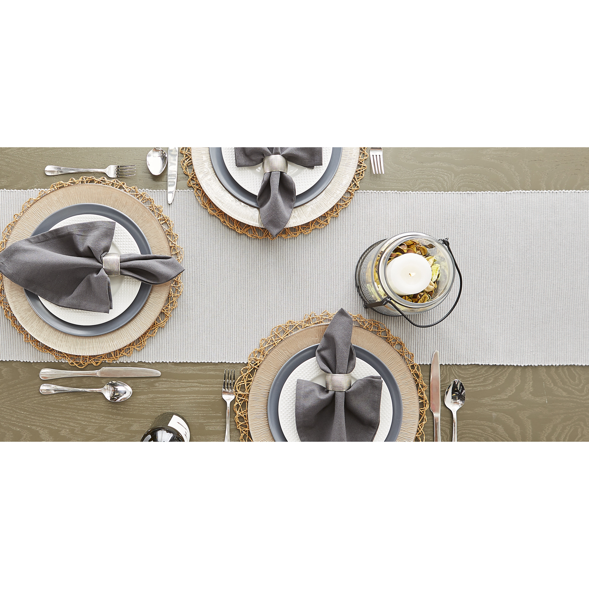 DII Dove Gray Ribbed Table Runner 13x72