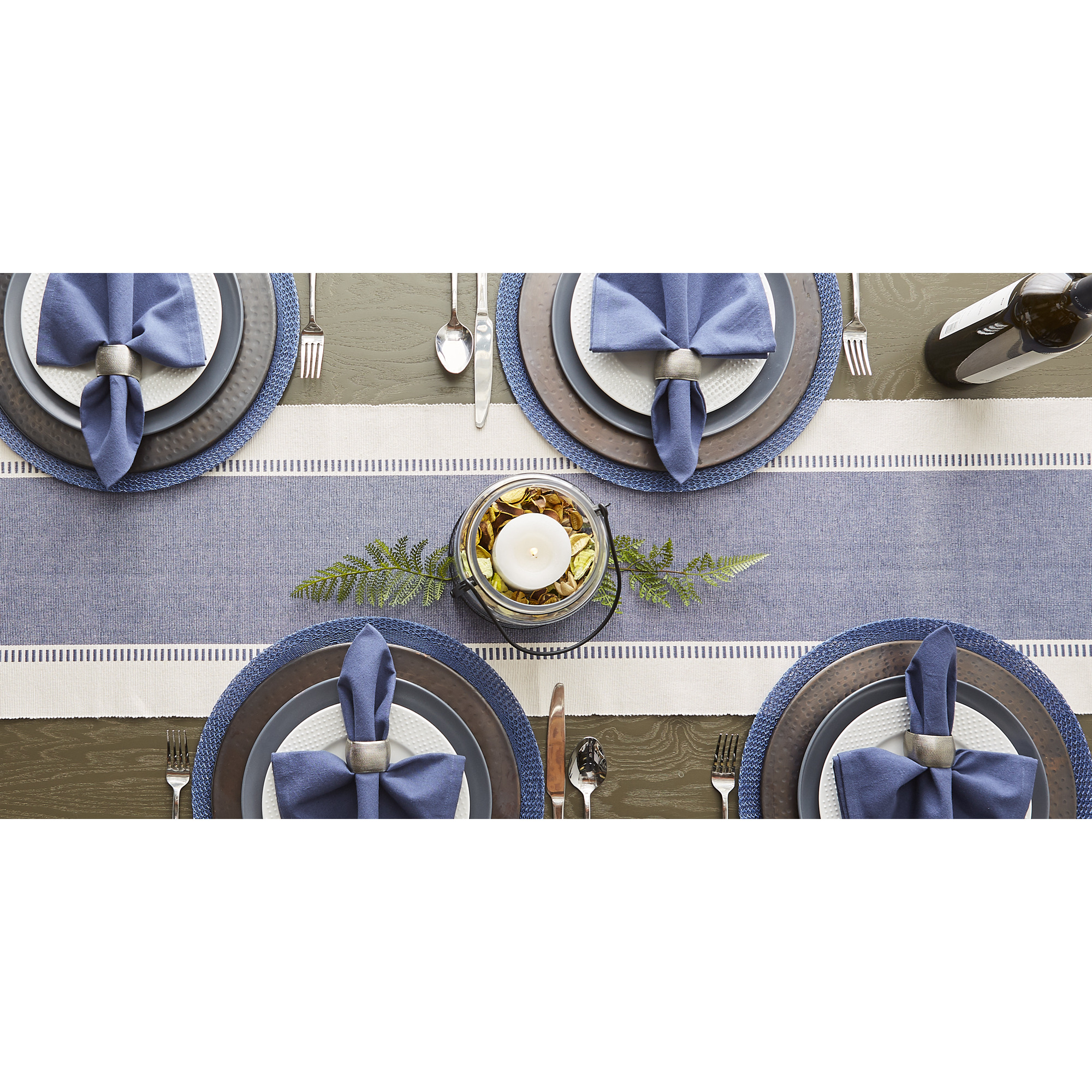DII French Blue Dobby Stripe Table Runner 13x72