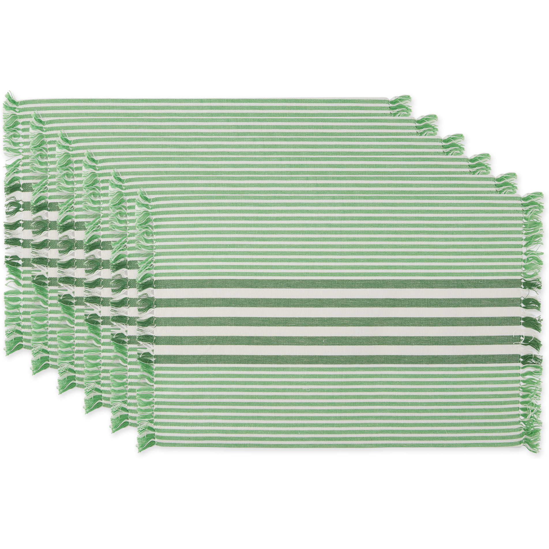 DII Grass Green Stripes With Fringe Placemat (Set of 6)