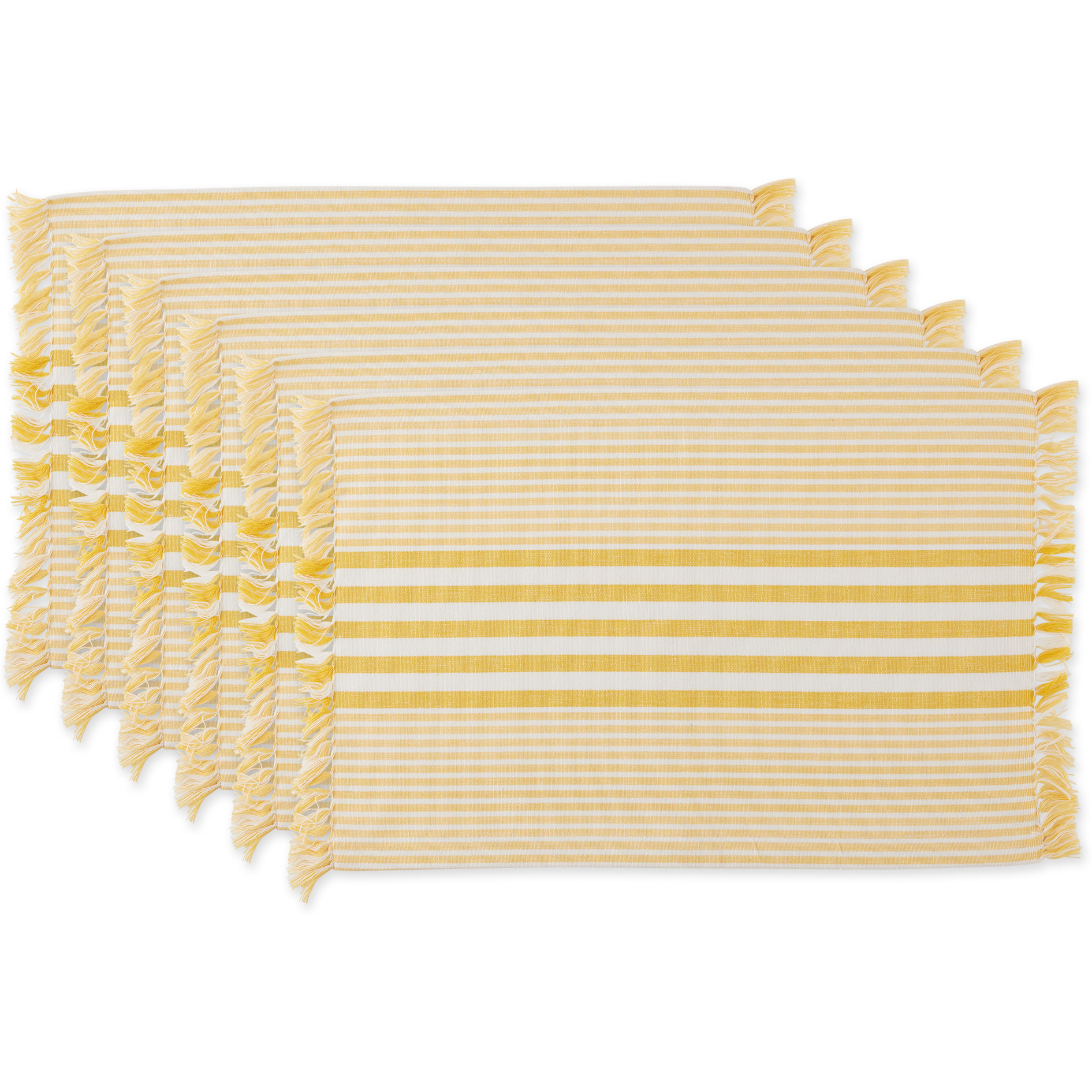 DII Deep Yellow Stripes With Fringe Placemat (Set of 6)
