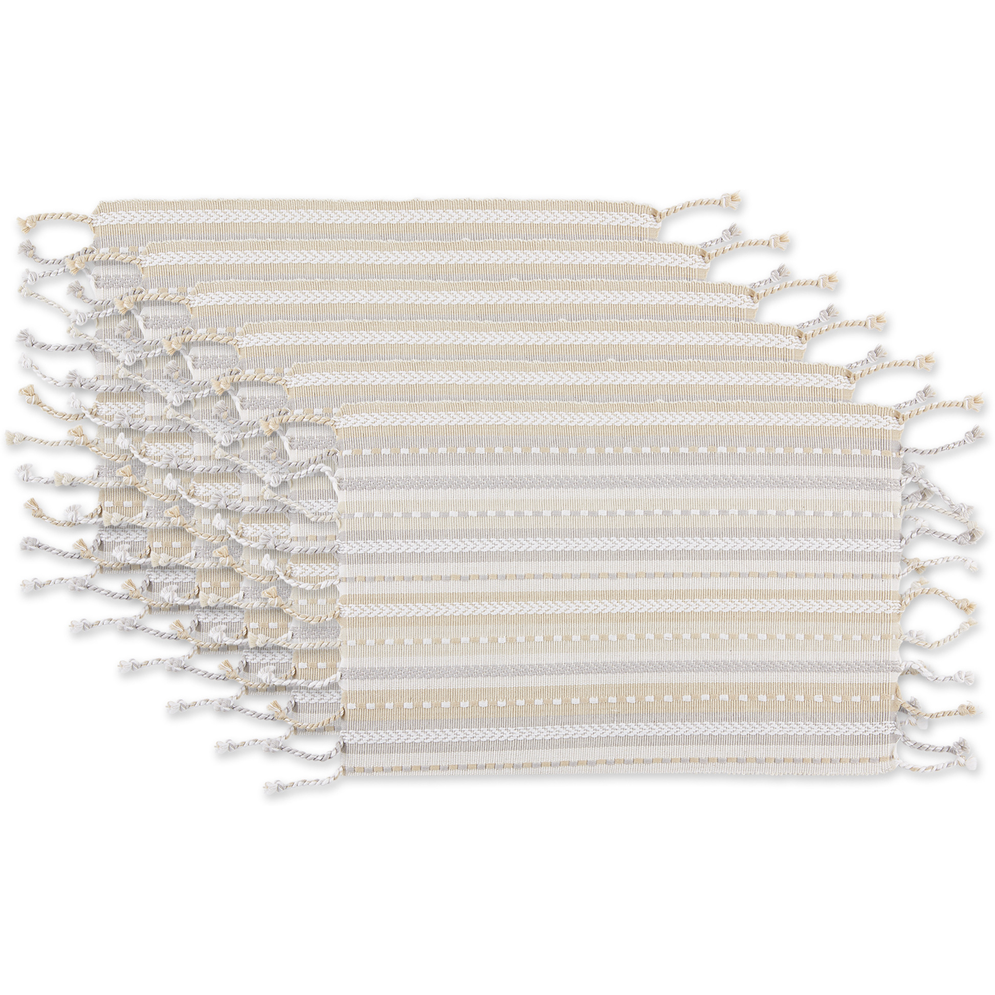 DII Natural Tonal Stripe With Fringe Placemat (Set of 6)
