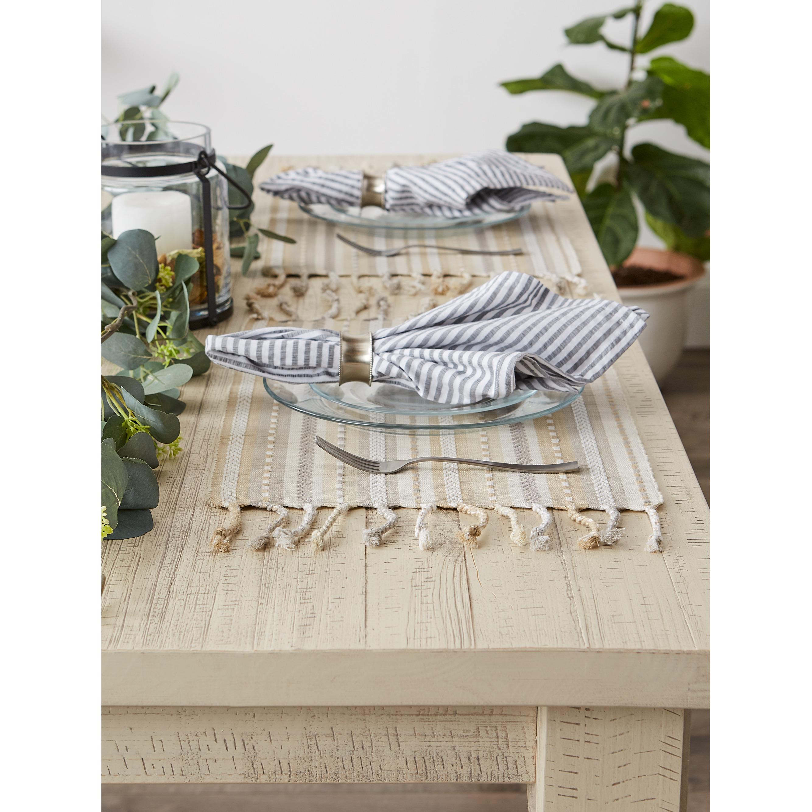 DII Natural Tonal Stripe With Fringe Placemat (Set of 6)