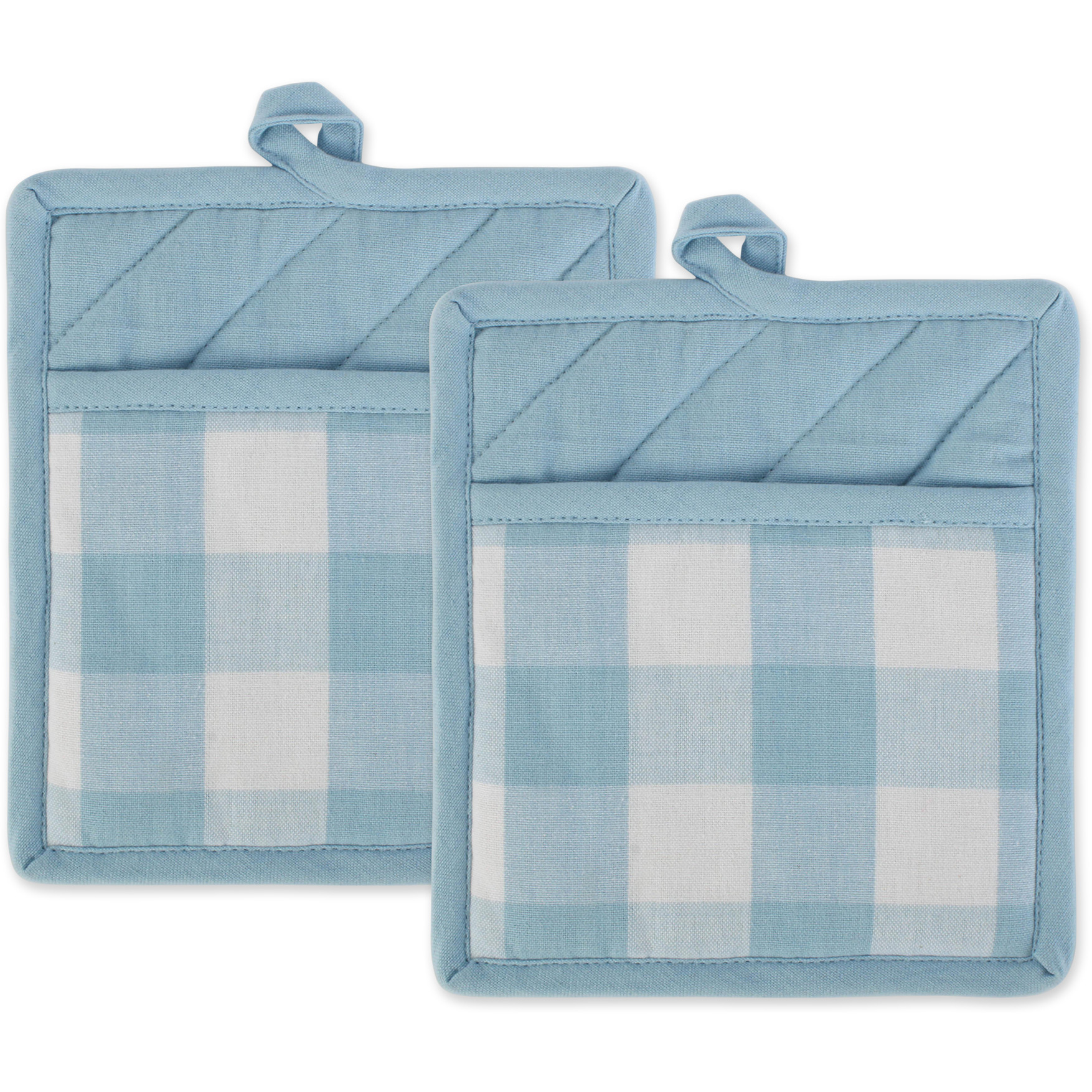 DII Buffalo Check Ktichen Textiles, 9x8", White & Light Blue, 2 Pieces