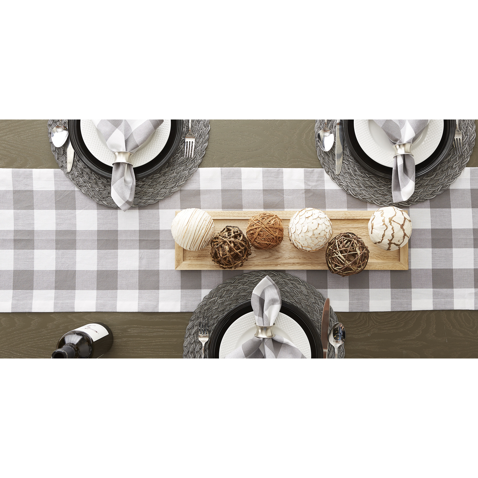 DII Gray & White Buffalo Check Table Runner 14x108