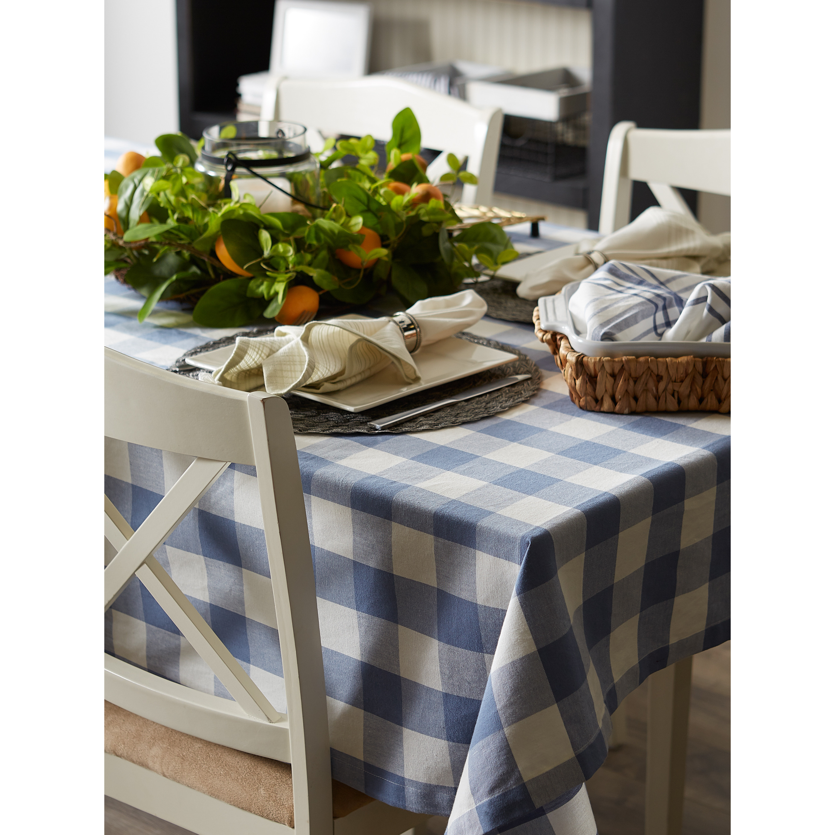 DII Stonewash Blue Buffalo Check Tablecloth 70 Round