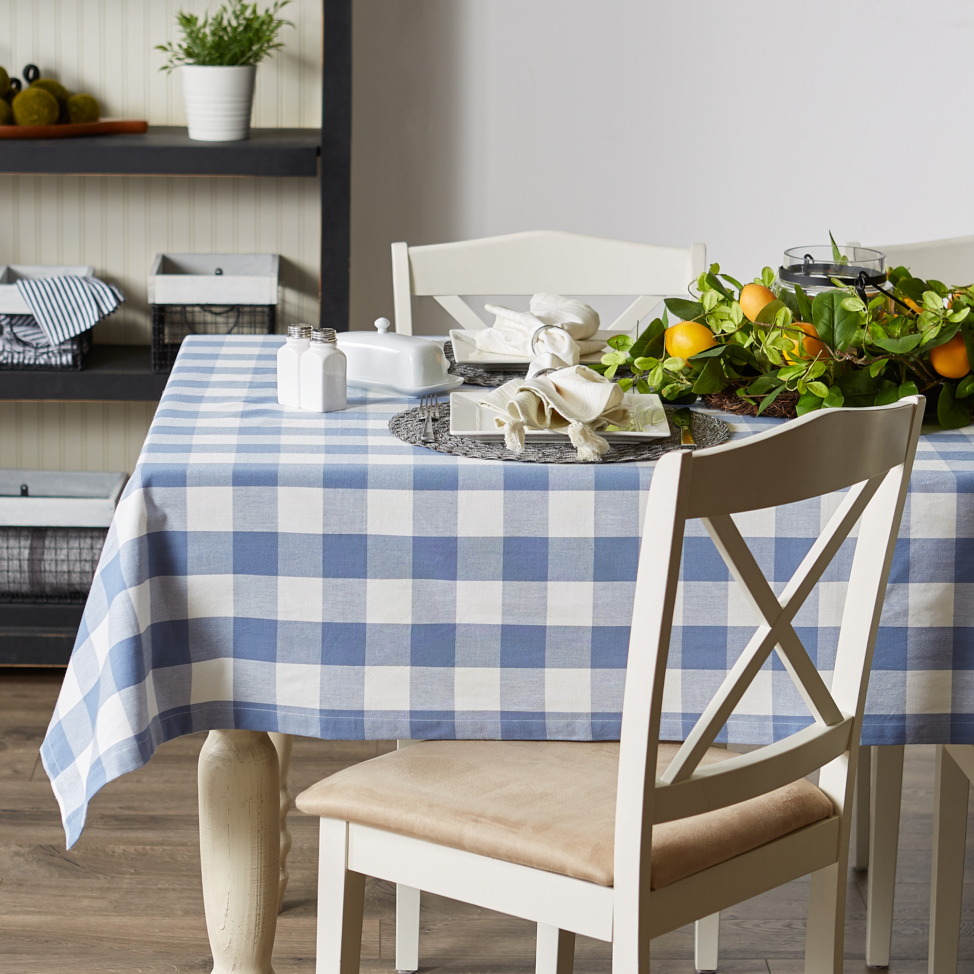 DII Stonewash Blue Buffalo Check Tablecloth