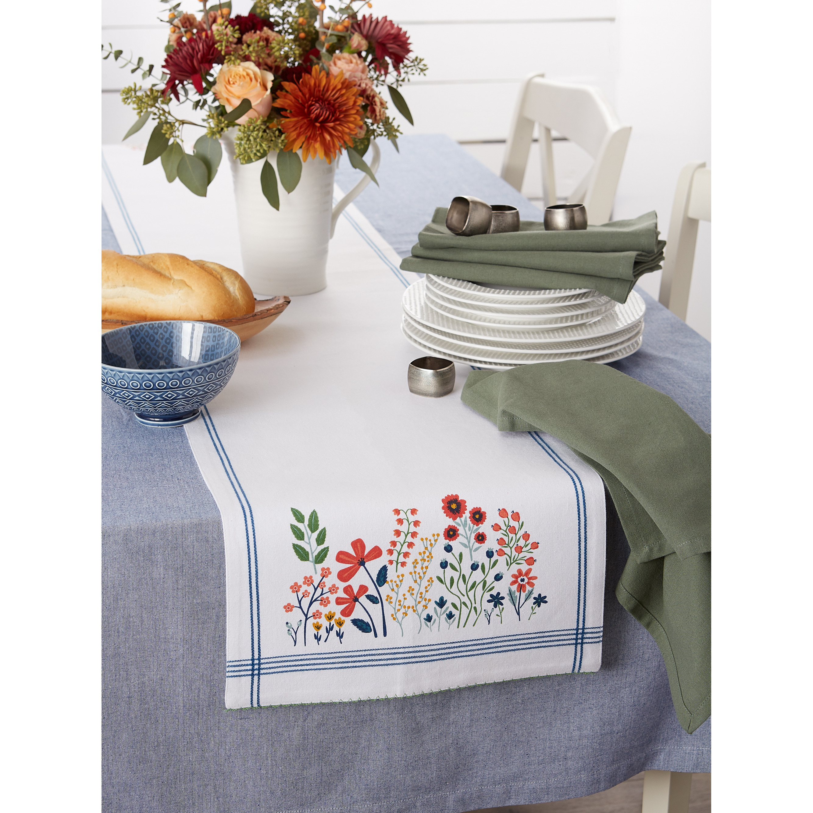 DII Flower Garden Embellished Table Runner 14x108