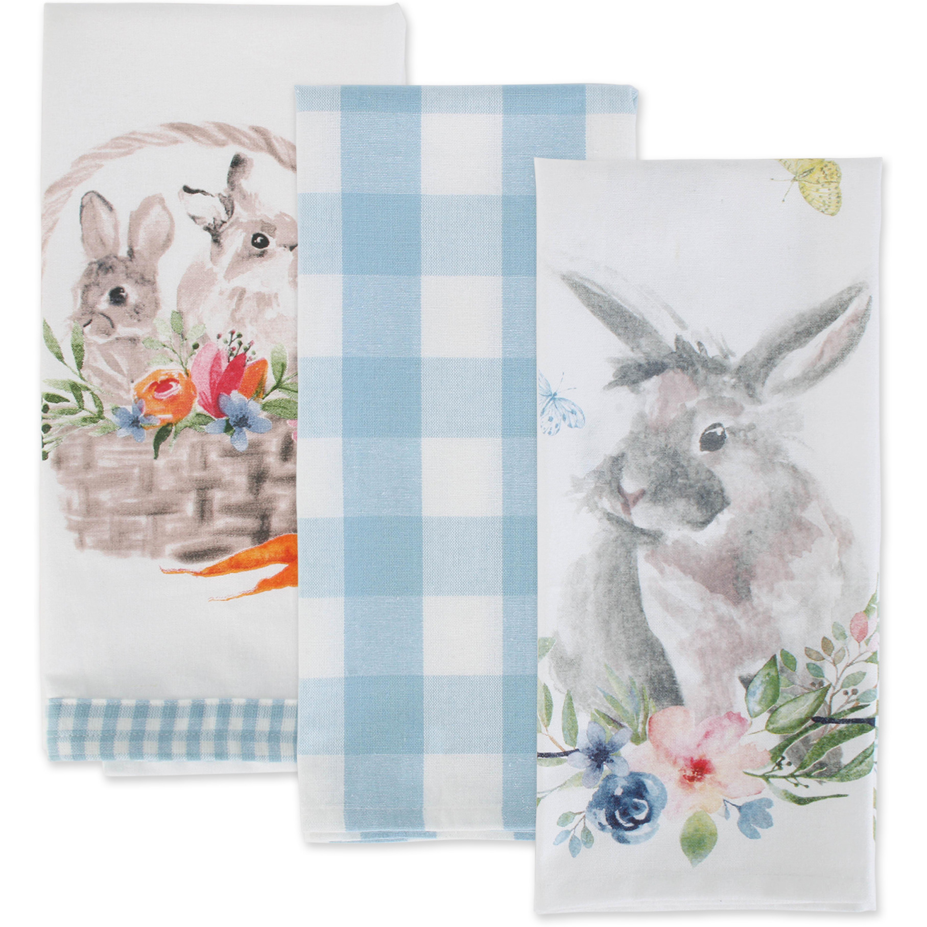 DII Flower Garden Kitchen Textiles, 18x28", Floral Bunnies, 3 Pieces