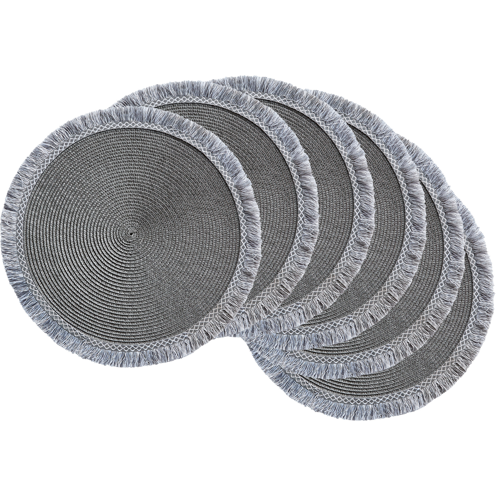 DII Gray Round Fringed Placemat Set/6