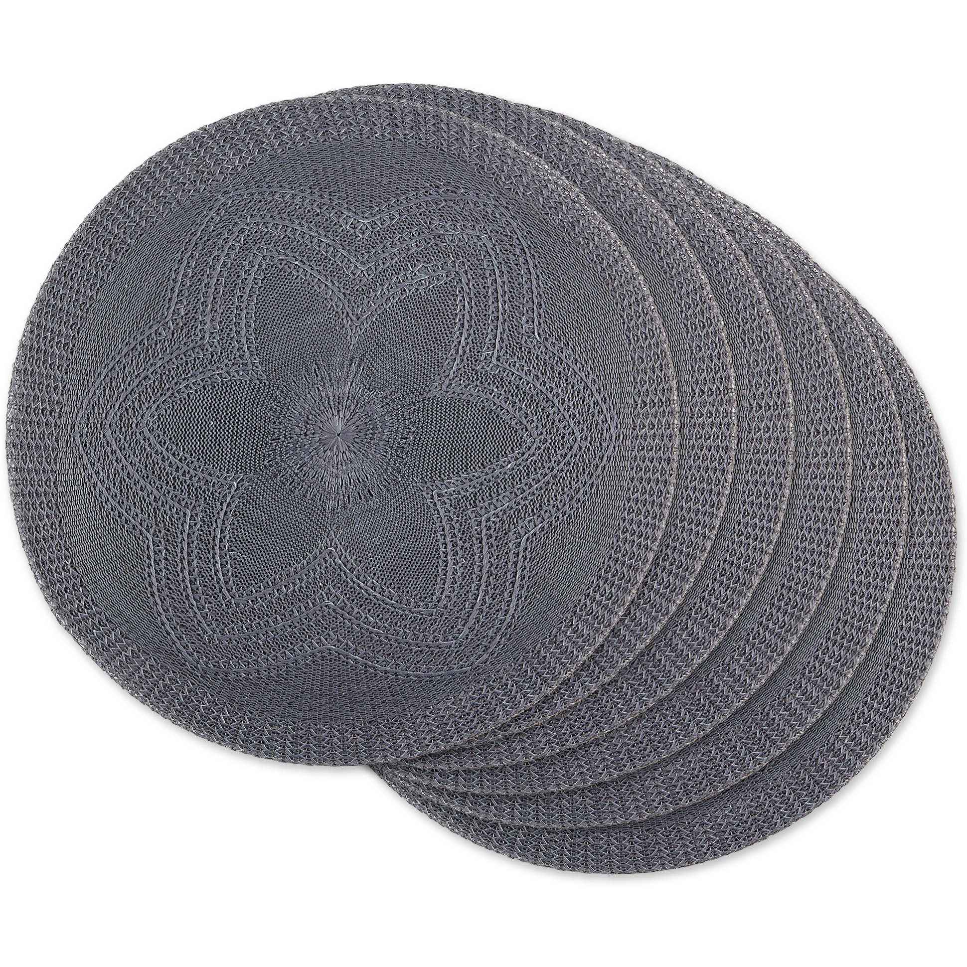DII Gray Floral Woven Round Placemat Set/6
