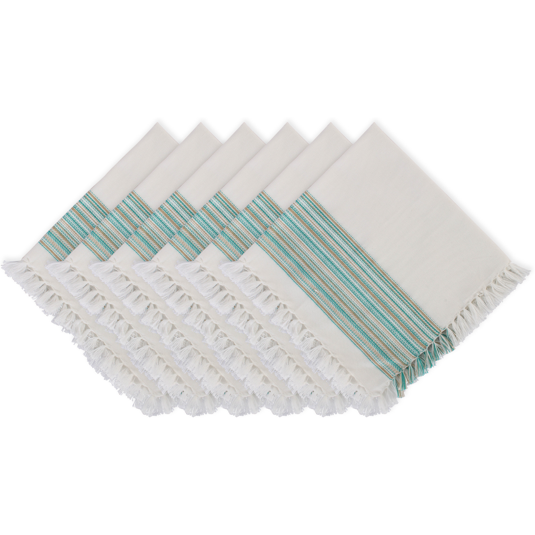 DII Fringed Stripe Tabletoppers, 20x20", Teal, 6 Pieces