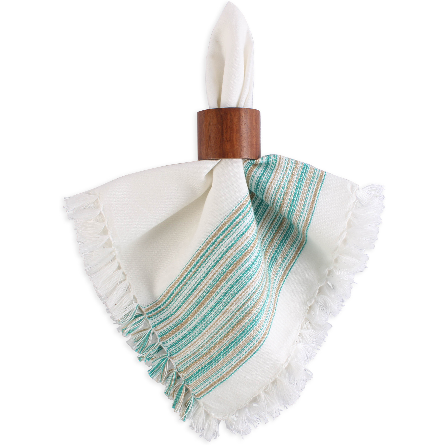 DII Fringed Stripe Tabletoppers, 20x20", Teal, 6 Pieces