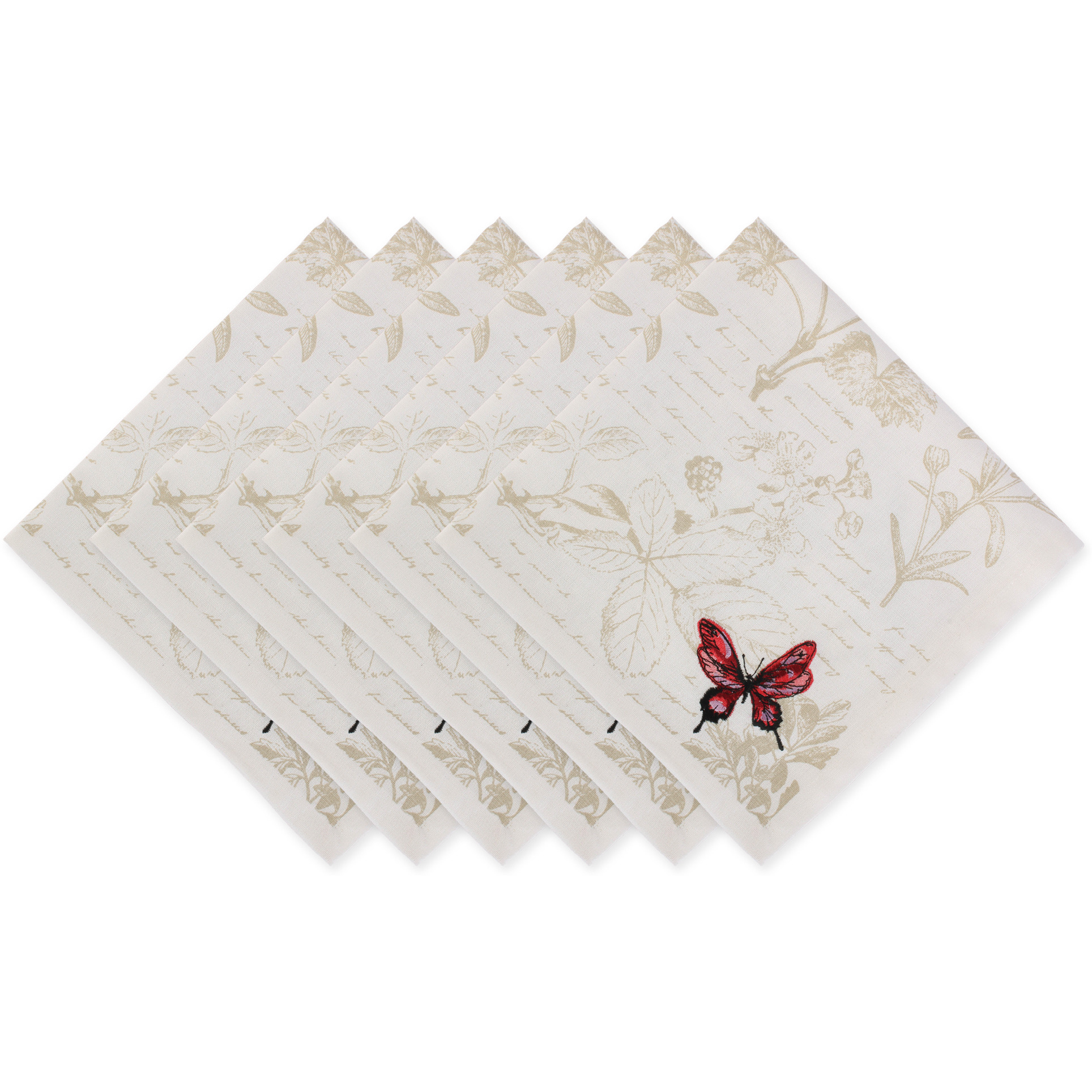 DII Botanical Print Kitchen Textiles, 20x20", Botanical Butterfly, 6 Pieces