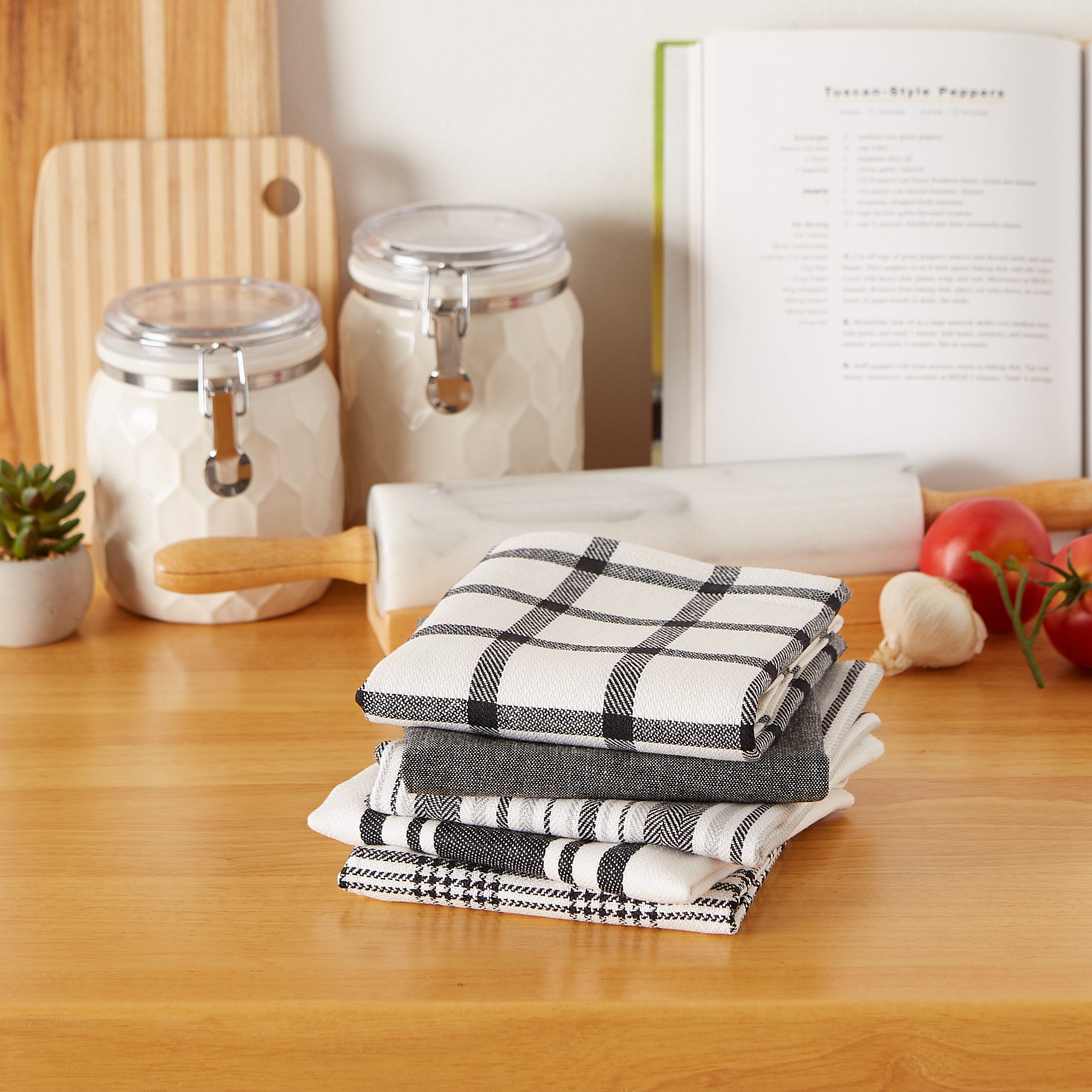 DII Asst Black Woven Dishtowels (Set of 5)