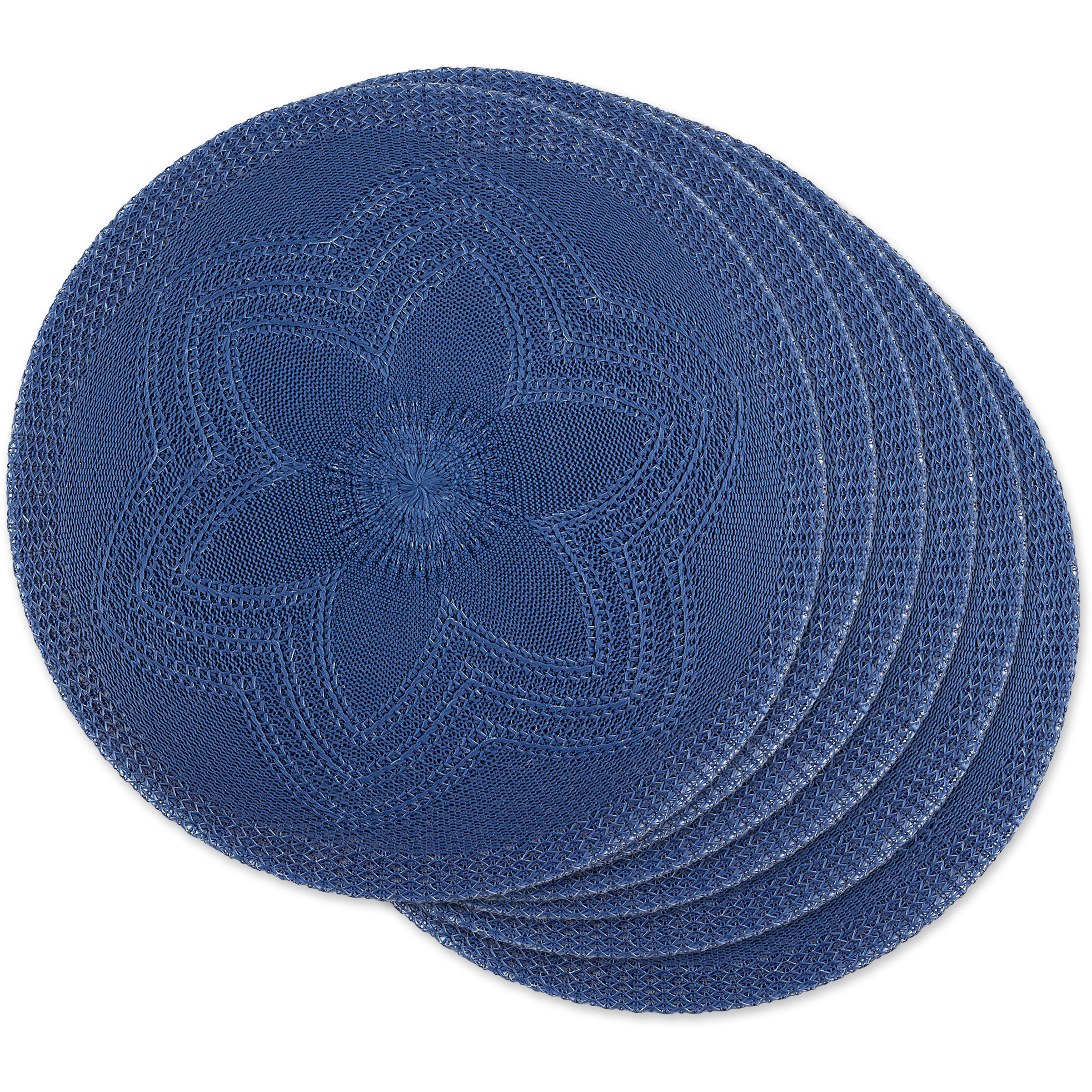 DII French Blue Floral Woven Round Placemat Set/6