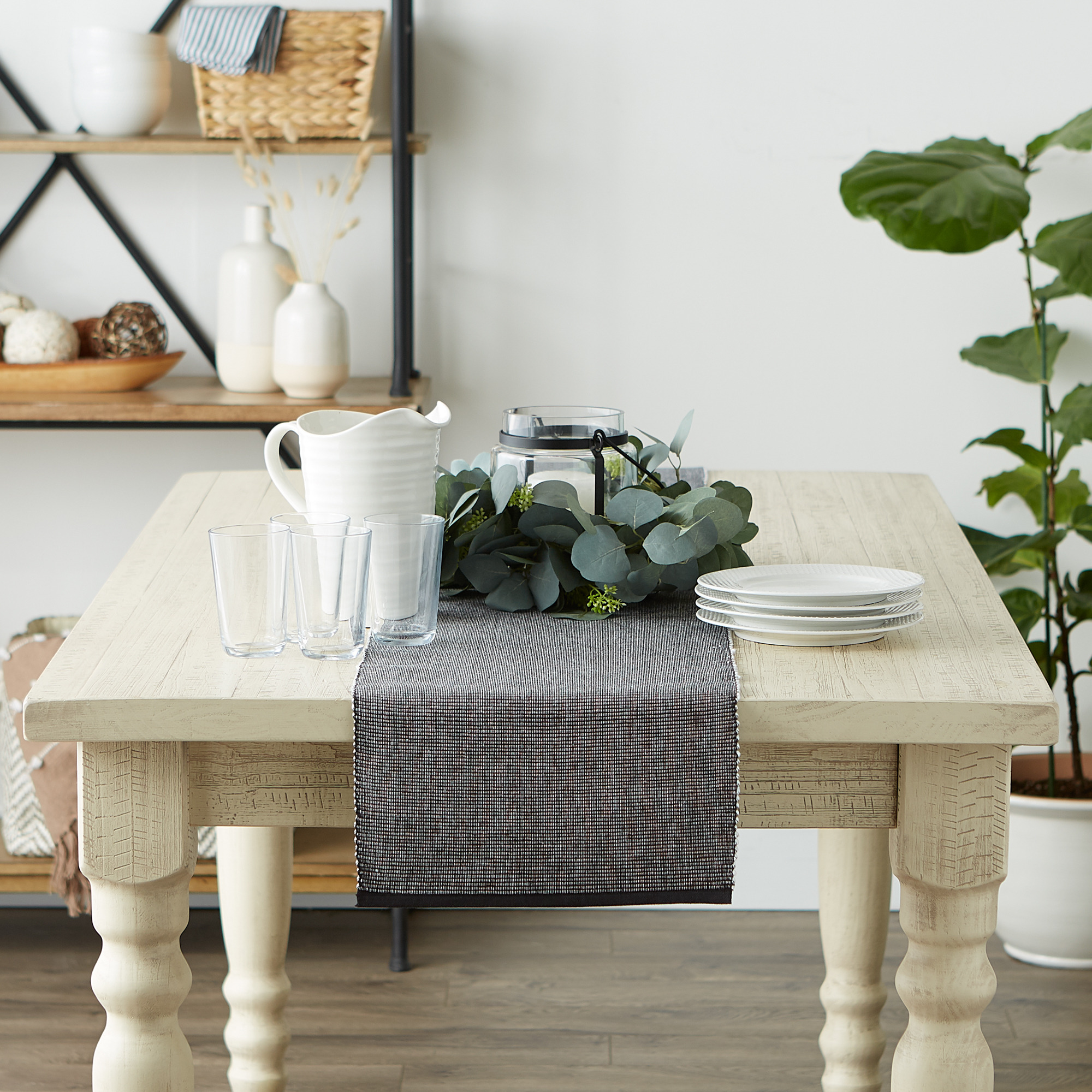 DII Black & White 2-Tone Ribbed Table Runner