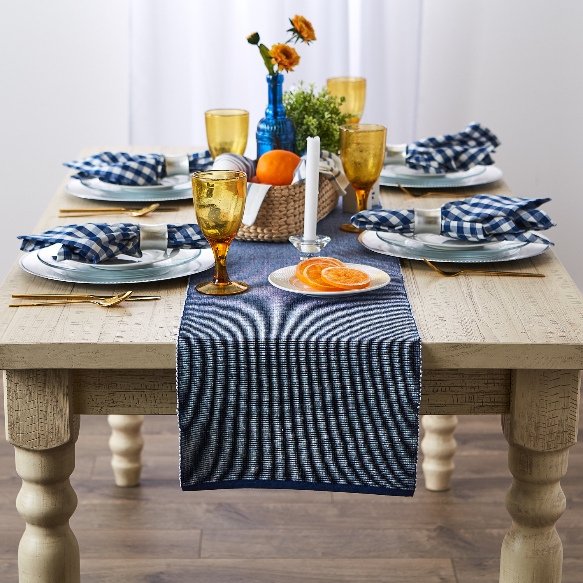 DII Navy & White 2-Tone Ribbed Table Runner