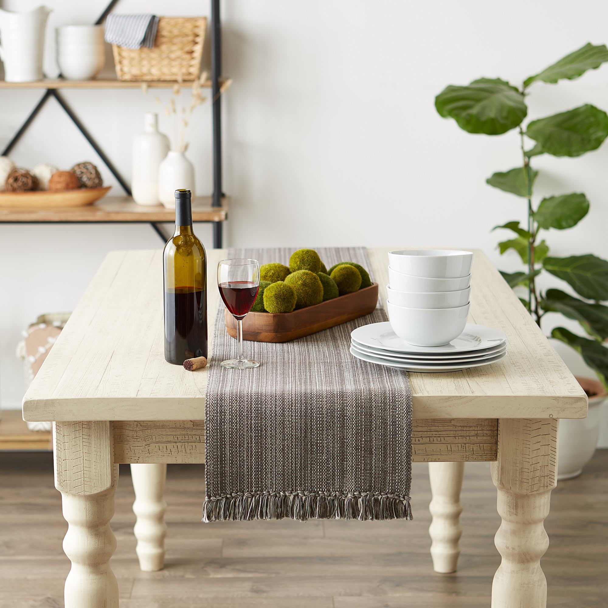 DII Variegated Gray Fringe Table Runner