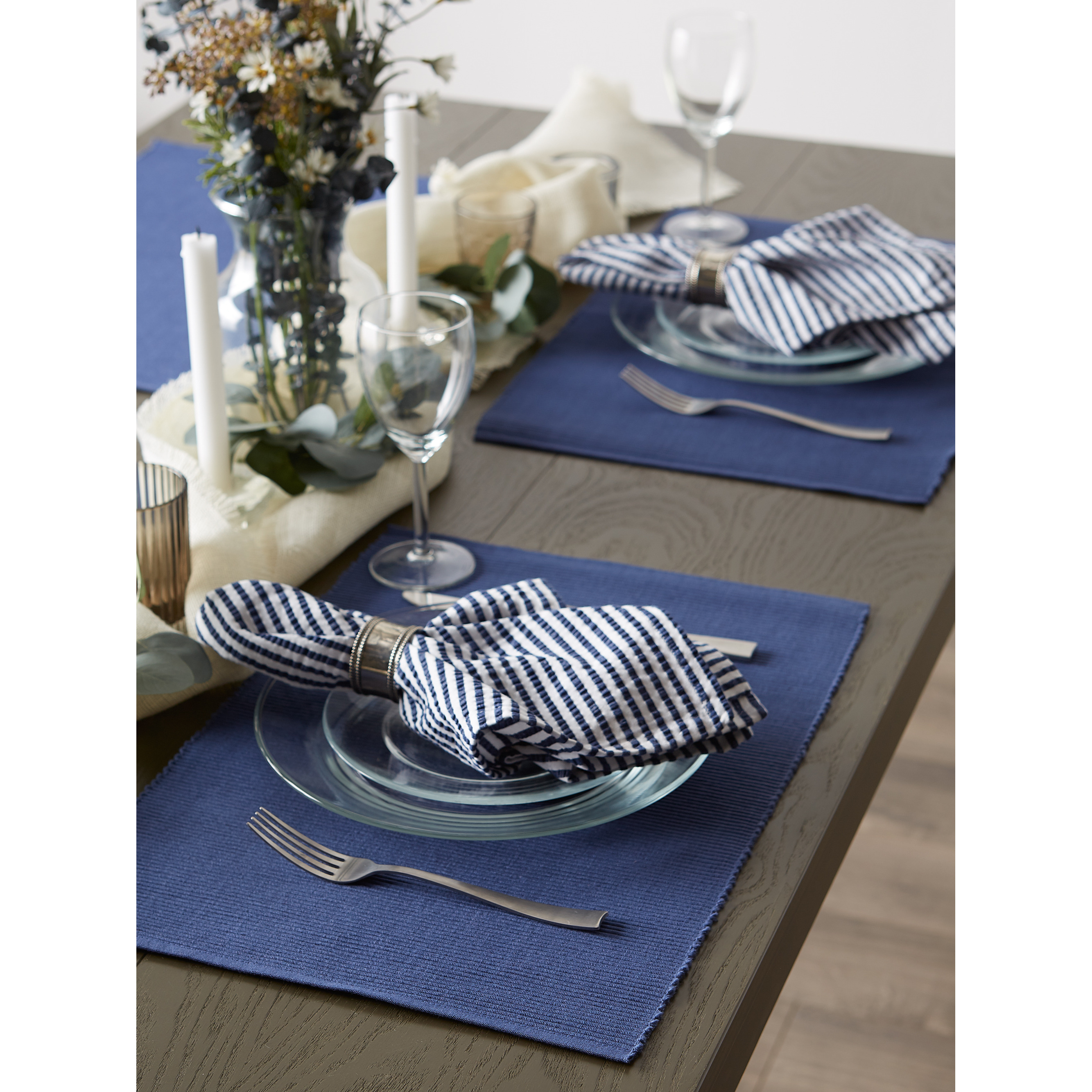 DII French Blue Ribbed Placemat Set/6