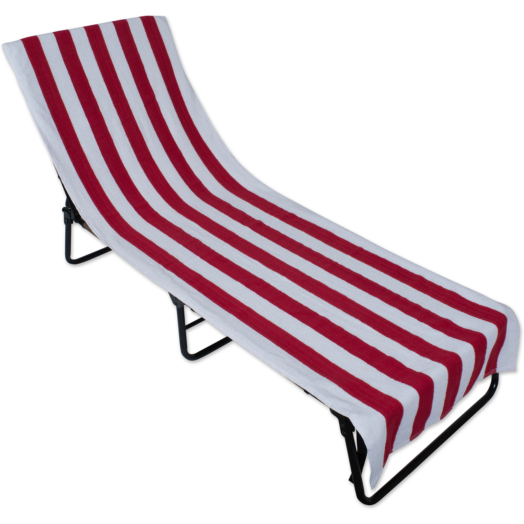 J&M Red Stripe Lounge Chair Beach Towel With Top Fitted Pocket 26x82