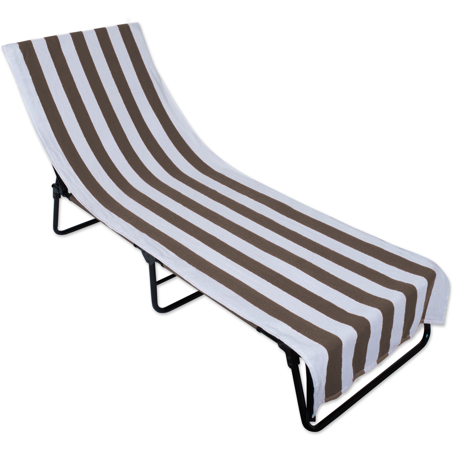 J&M Stone Stripe Lounge Chair Beach Towel With Top Fitted Pocket 26x82