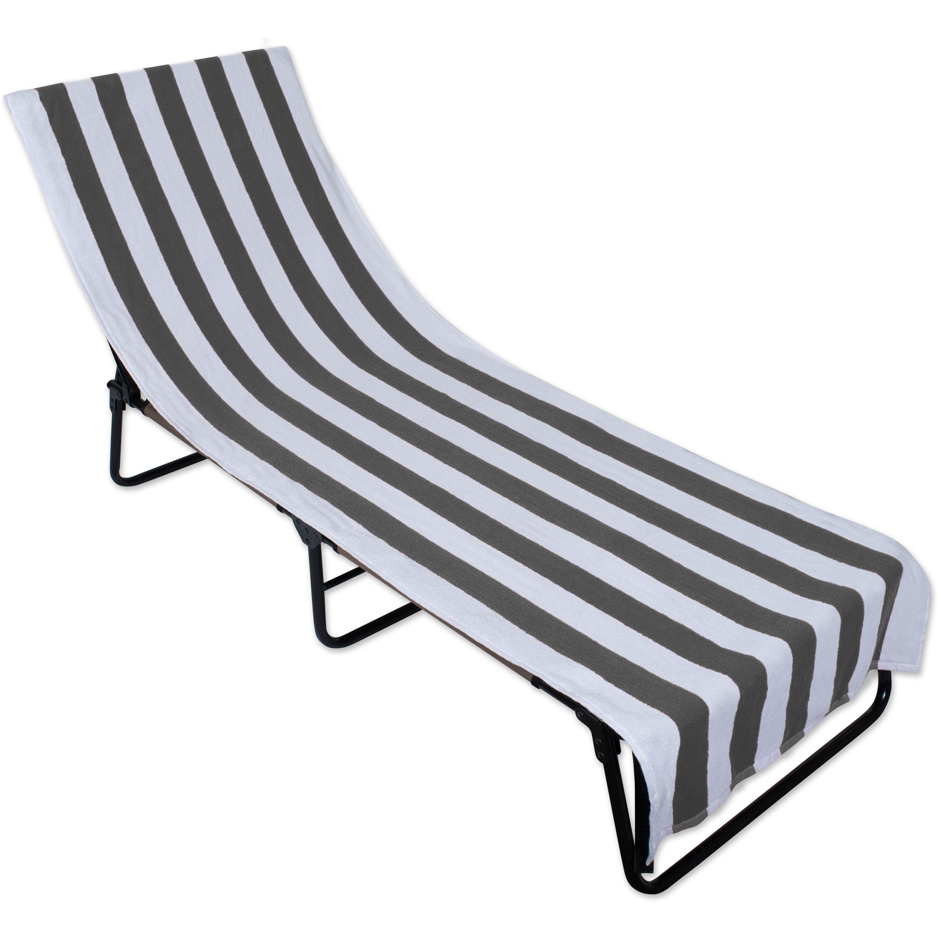 J&M Gray Stripe Lounge Chair Beach Towel With Top Fitted Pocket 26x82