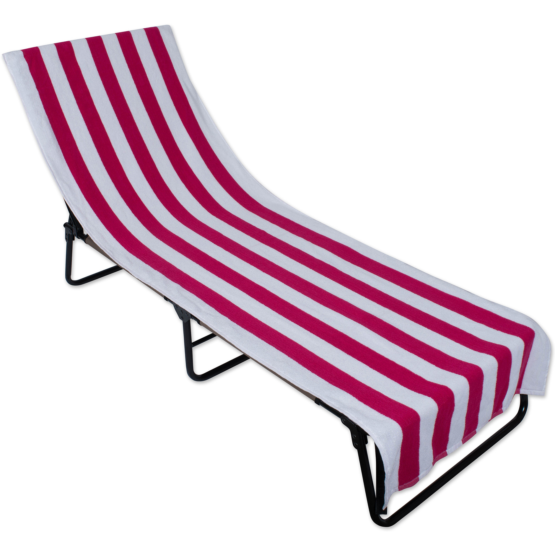 J&M Pink Stripe Lounge Chair Beach Towel With Top Fitted Pocket 26x82