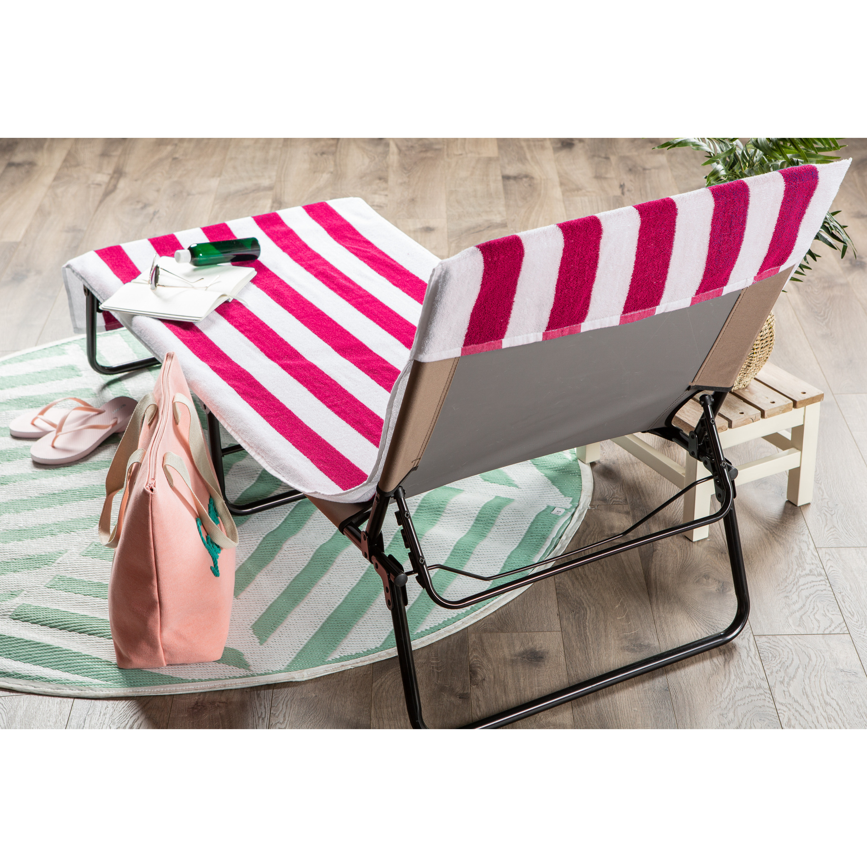 J&M Pink Stripe Lounge Chair Beach Towel With Top Fitted Pocket 26x82