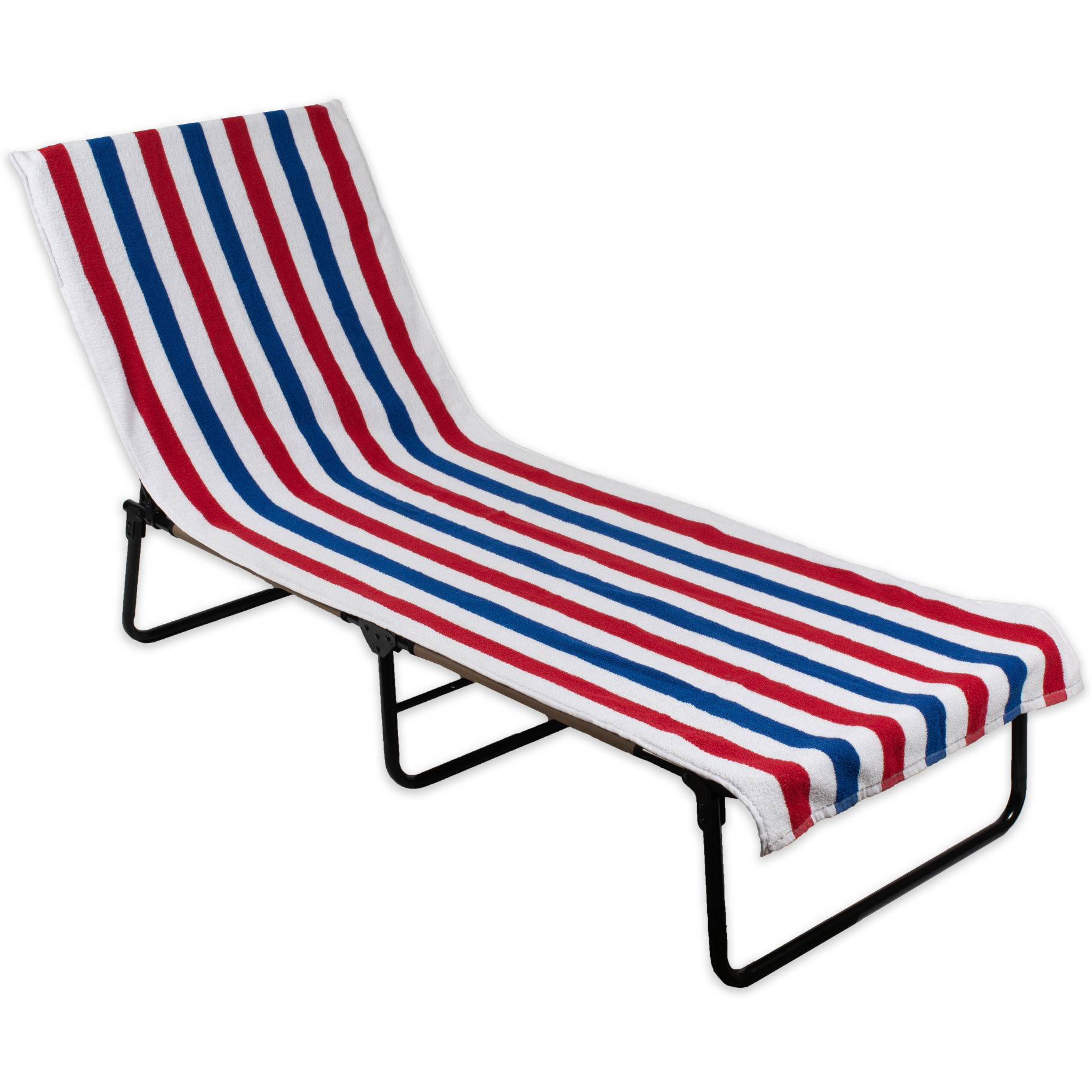 J&M Red, White and Blue Stripe Lounge Chair Beach Towel With Top Fitted Pocket 26x82
