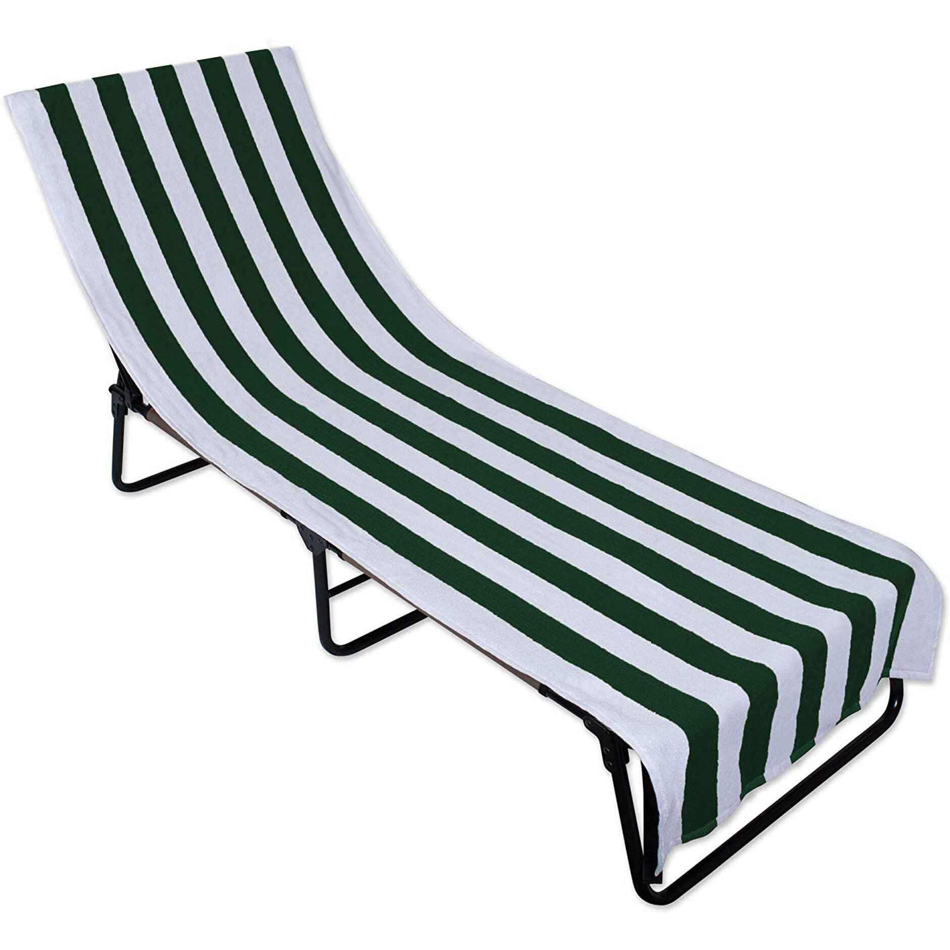 J&M Hunter Green Stripe Lounge Chair Beach Towel With Top Fitted Pocket 26x82