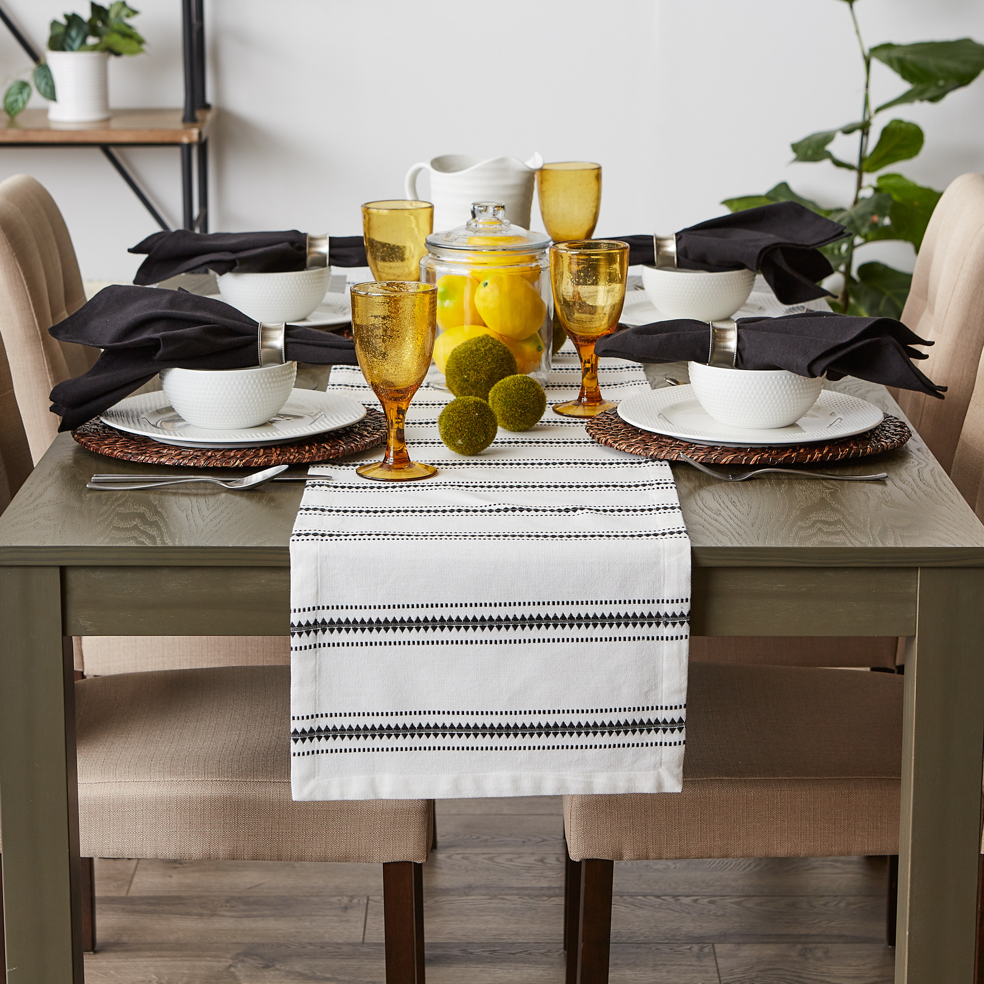 DII Black Zig Dobby Stripe Table Runner