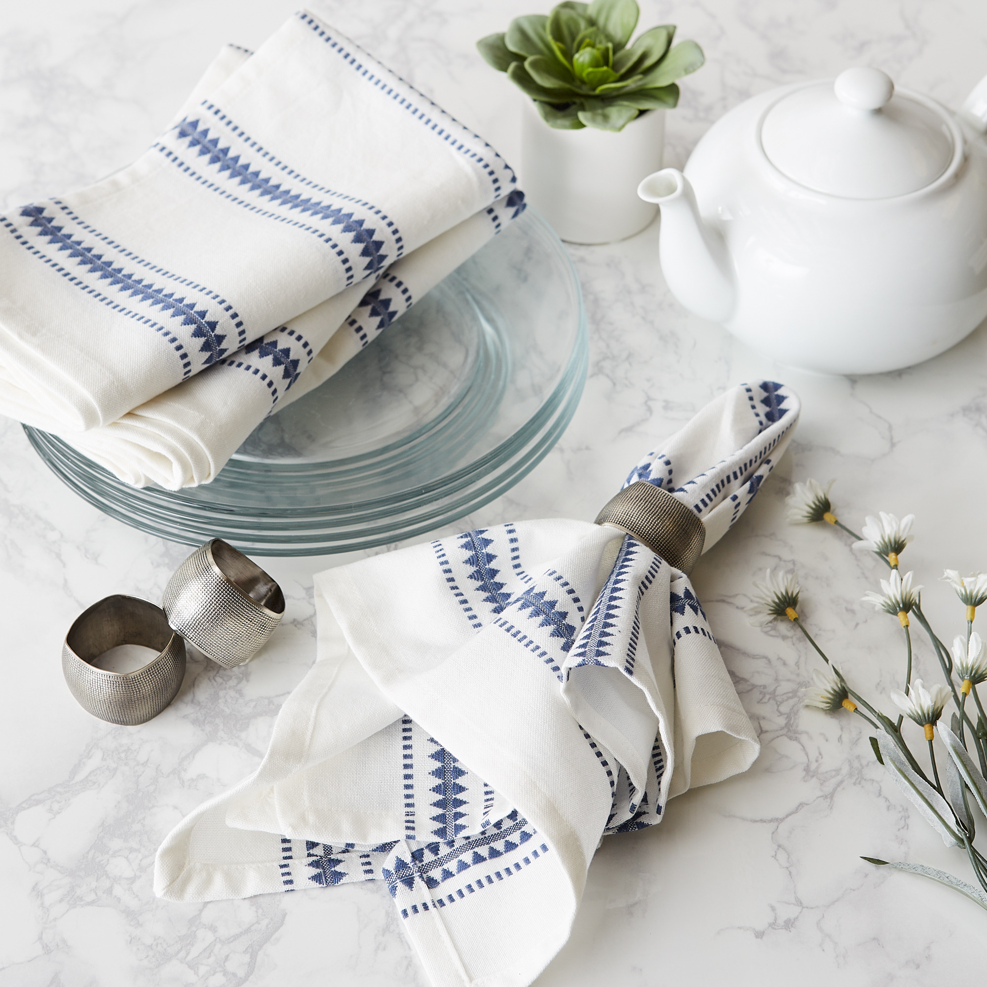 DII French Blue Zig Dobby Stripe Napkin (Set of 6)