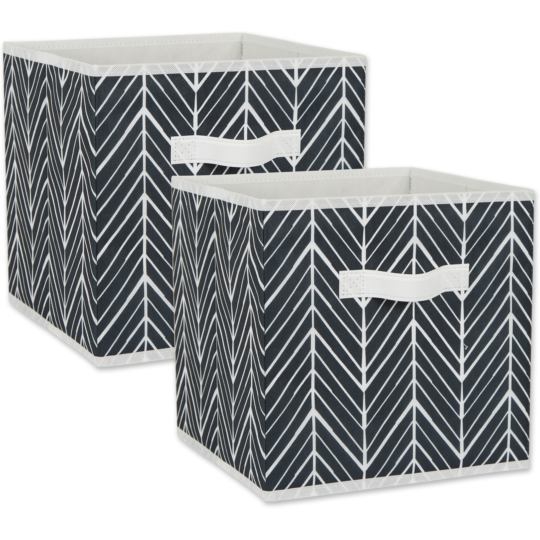 DII Nonwoven Polyester Cube Herringbone Black Square 11x11x11 Set of 2