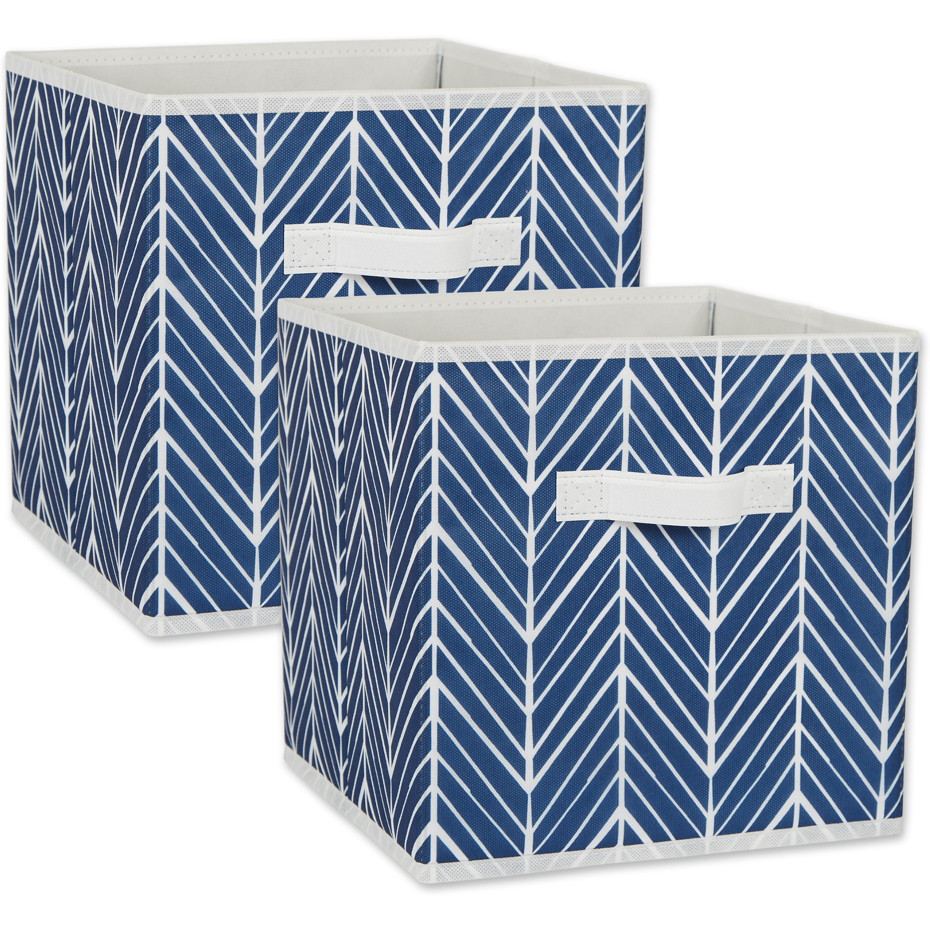 DII Nonwoven Polyester Cube Herringbone Nautical Blue Square 11x11x11 Set of 2