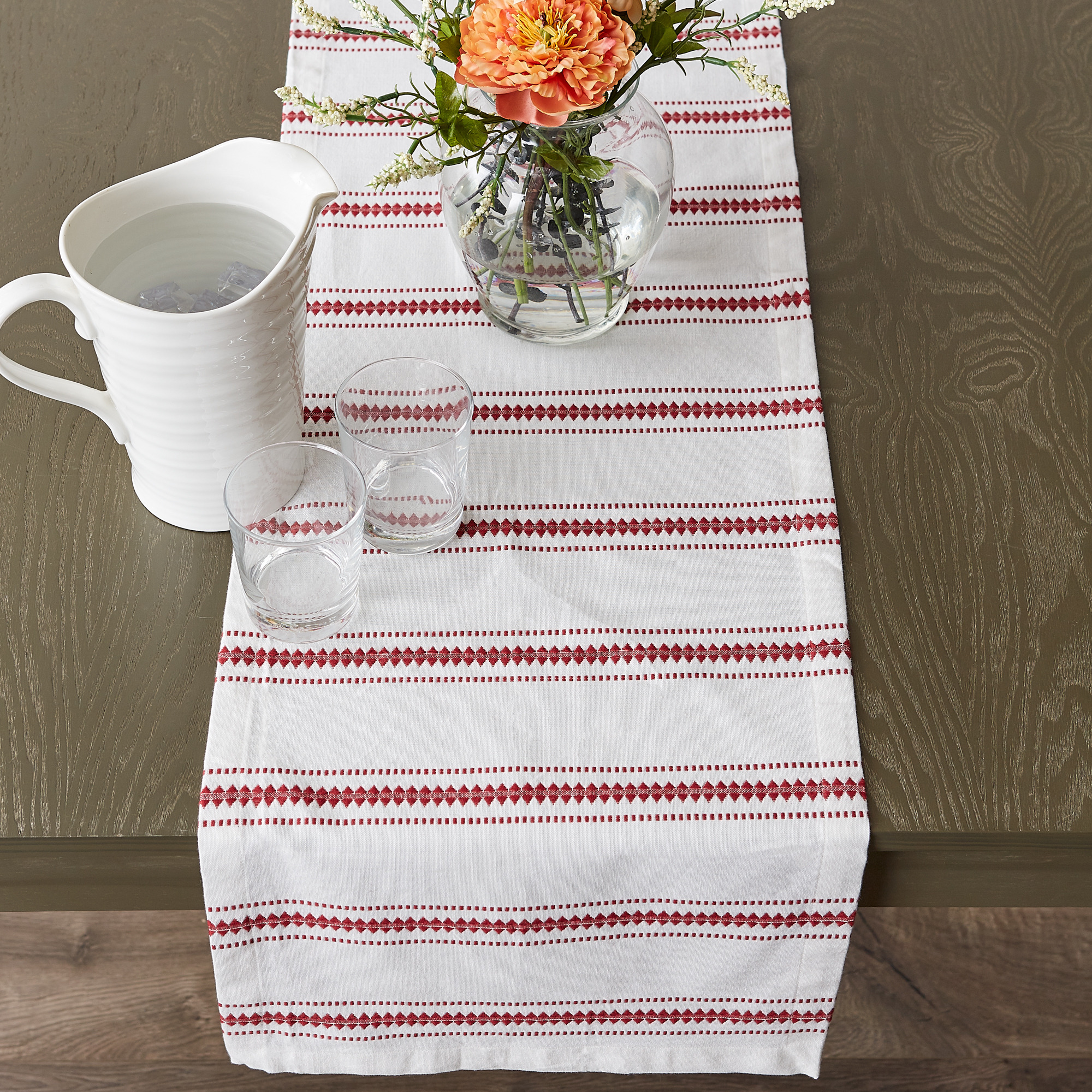 DII Barn Red Zig Dobby Stripe Table Runner