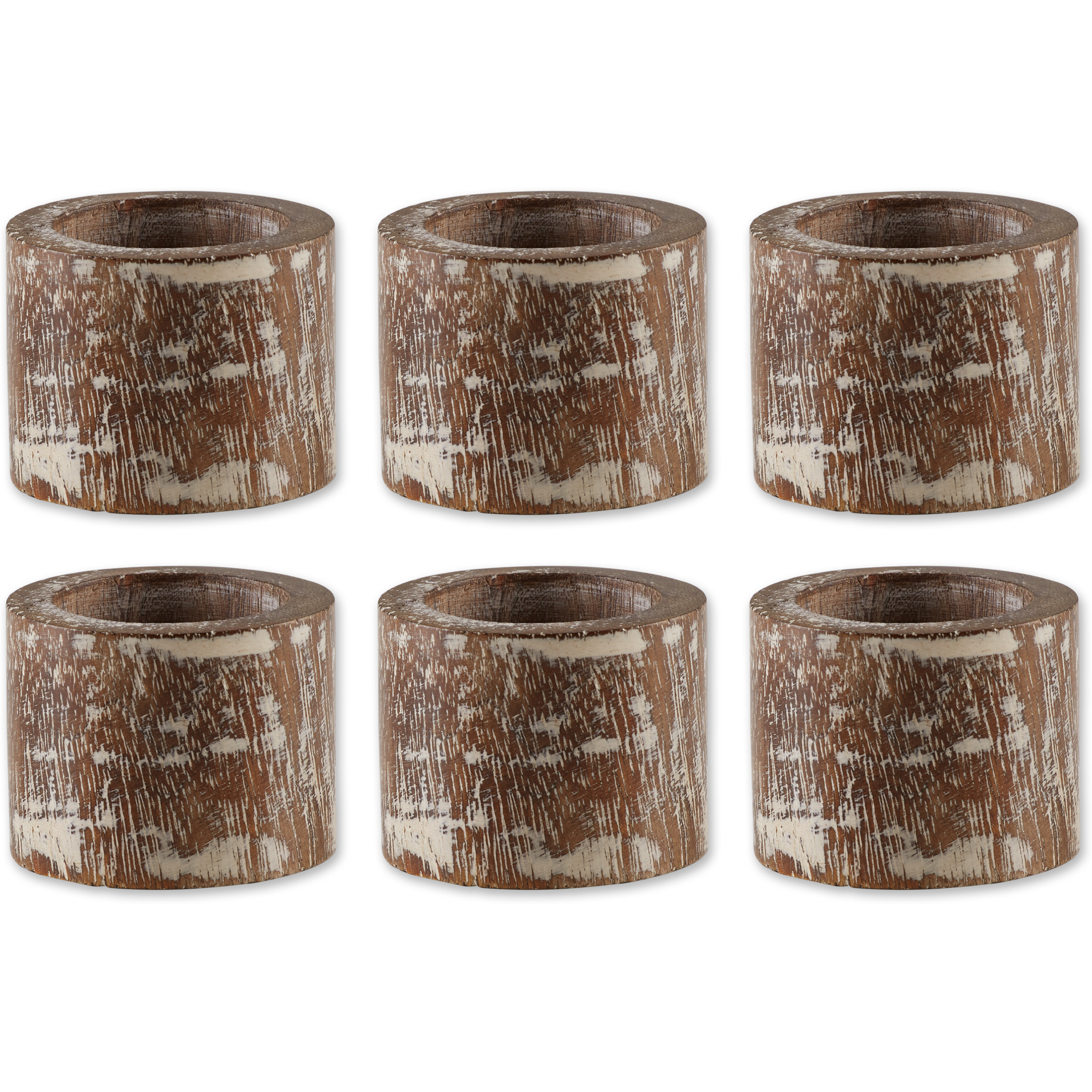 DII White Wash Finish Wood Band Napkin Ring (Set of 6)