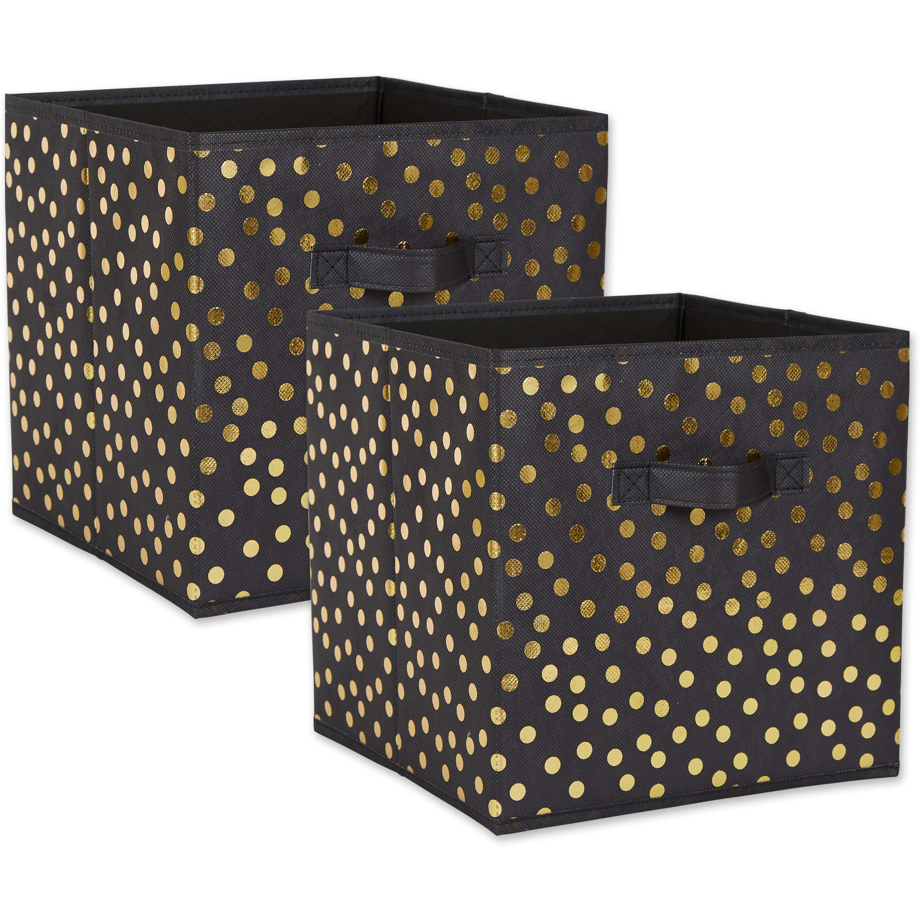 DII Nonwoven Polyester Cube Small Dots Black and Gold Square 11x11x11 Set of 2