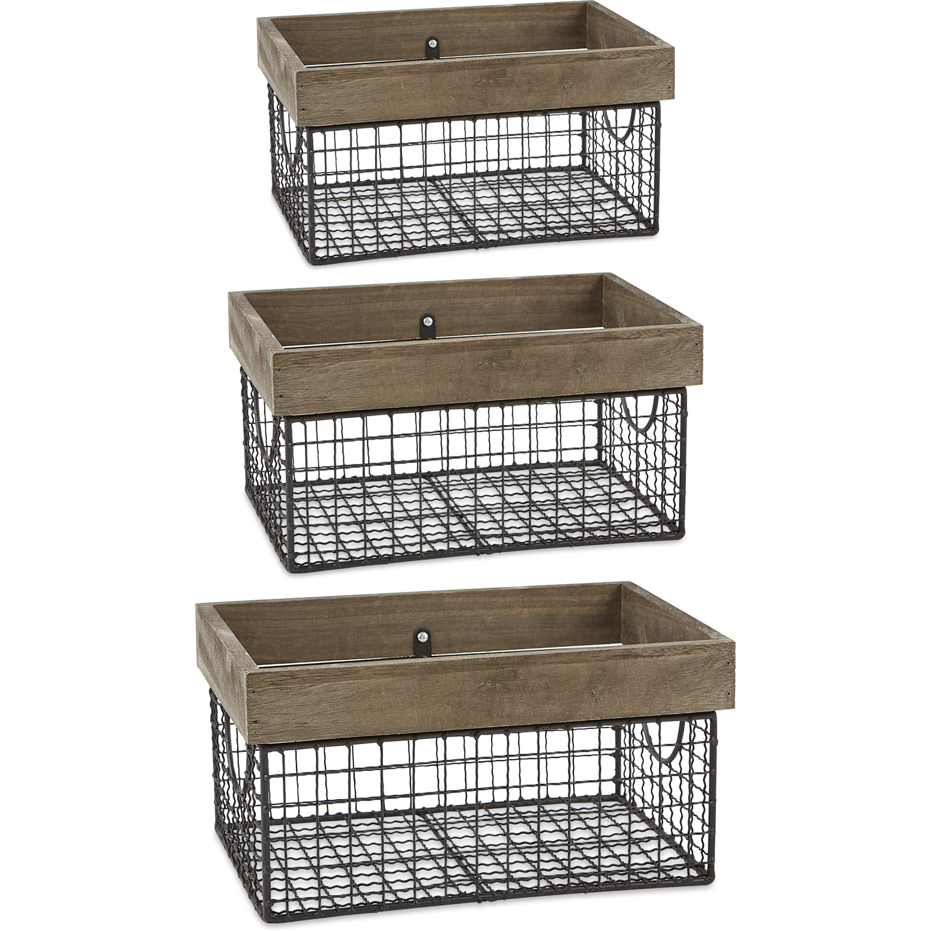 DII Asst Antique Silver Finish Farmhouse Basket (Set of 3)