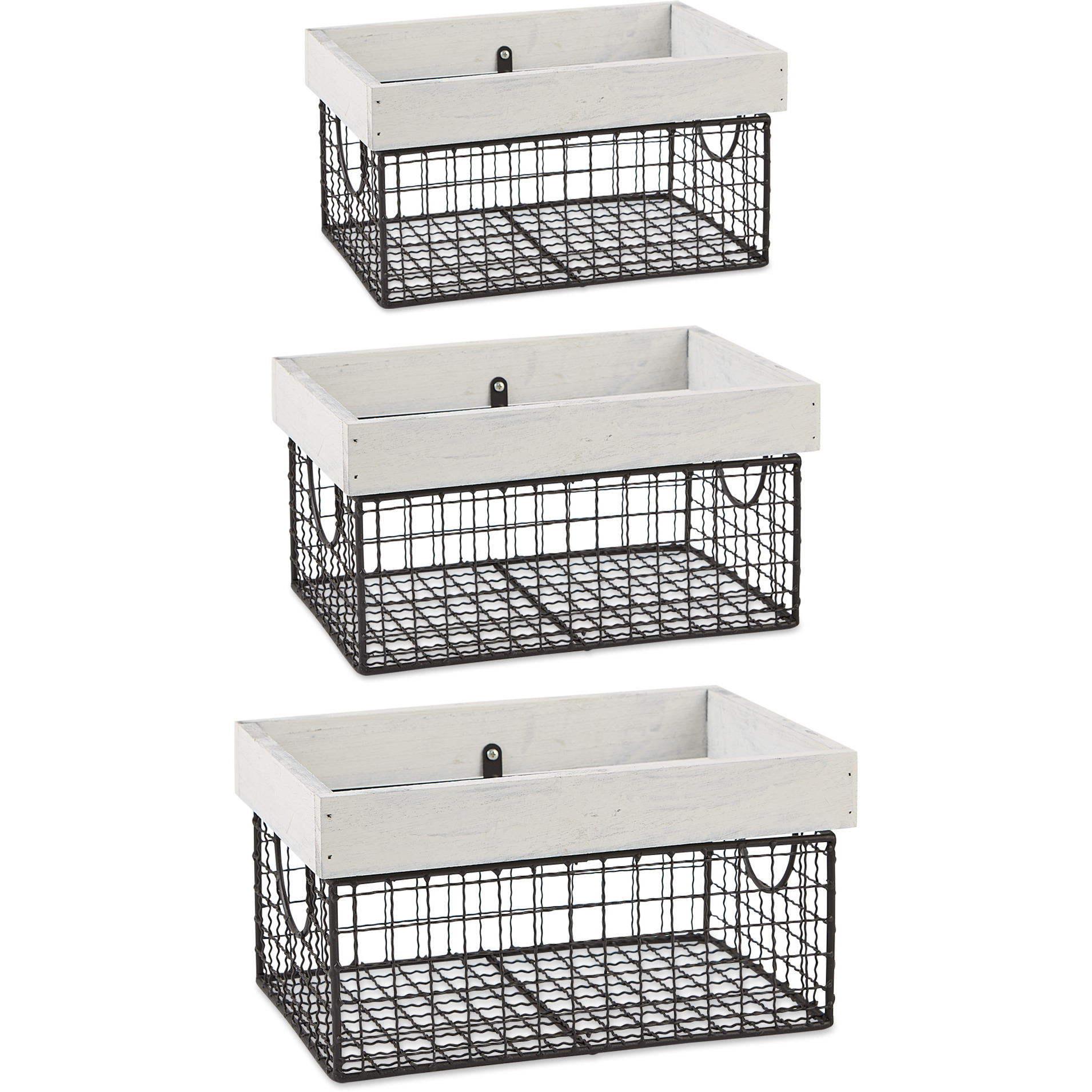 DII Asst Antique White Finish Farmhouse Basket (Set of 3)
