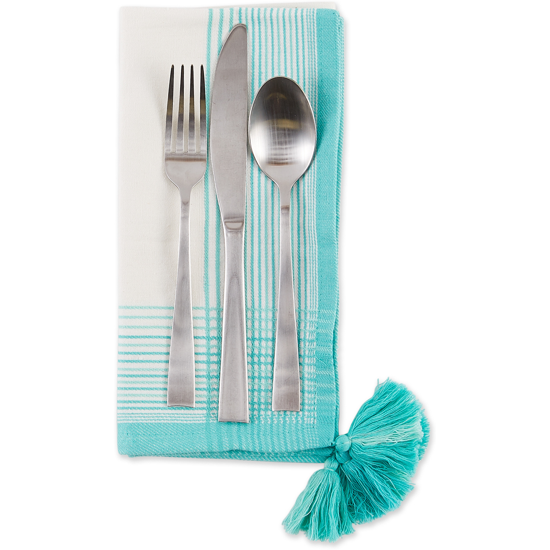 DII Turquoise Variegated Stripe With Tassel Napkin (Set of 6)