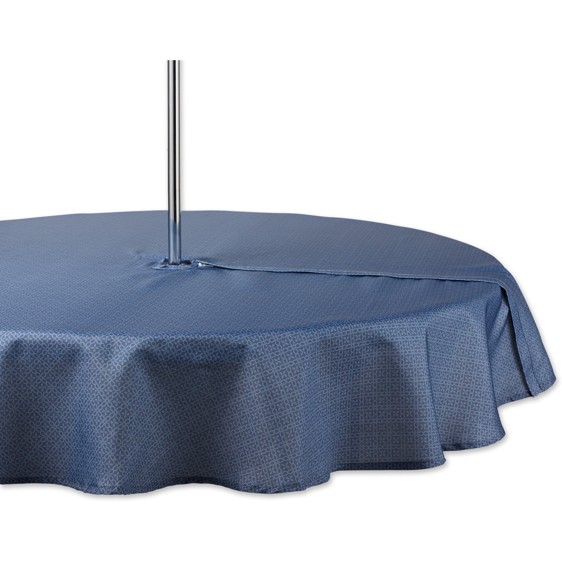DII French Blue Tonal Lattice Print Outdoor Tablecloth With Zipper 60 Round