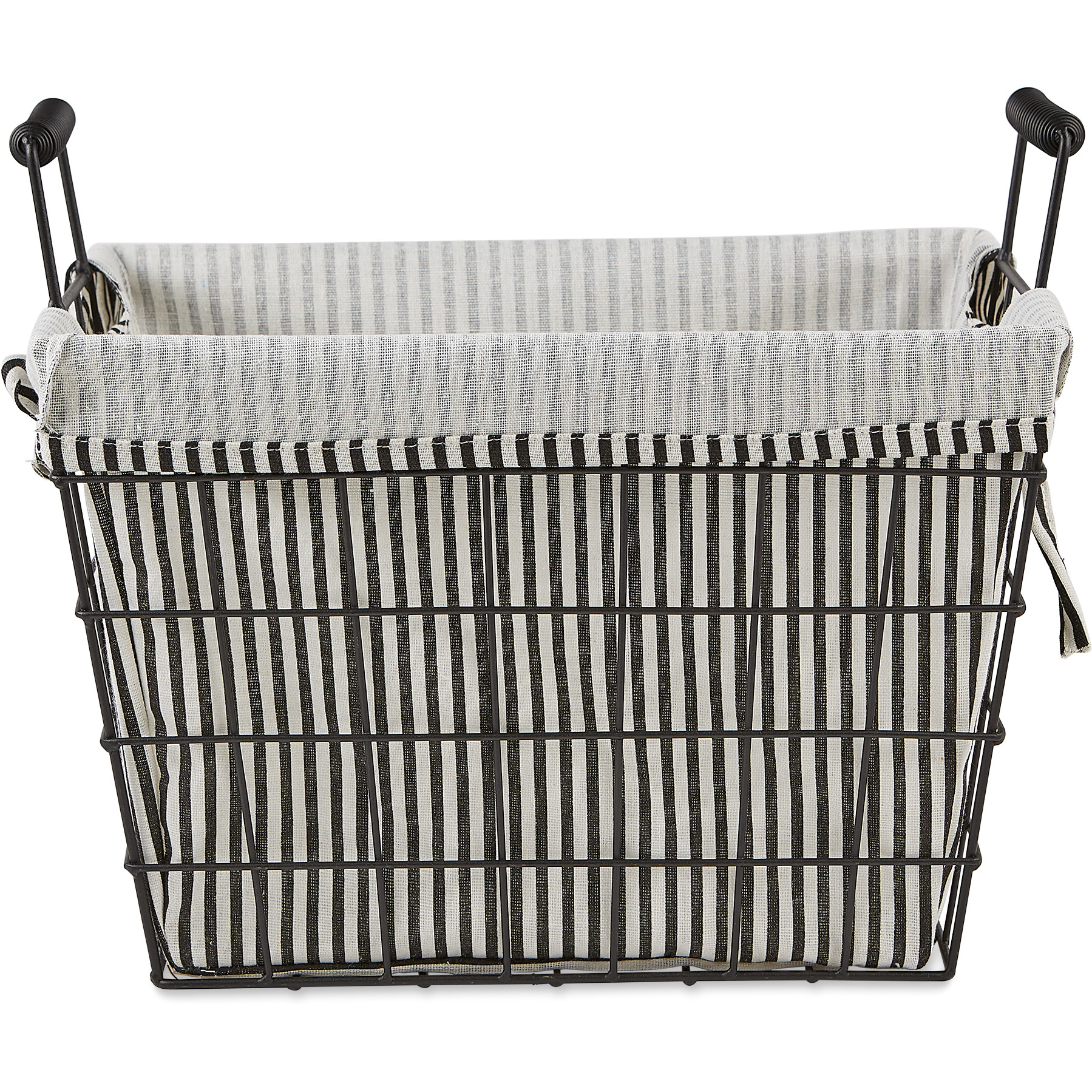 DII Asst Farmhouse Black Wire Black/White Ticking Stripe Liner Basket Set/2