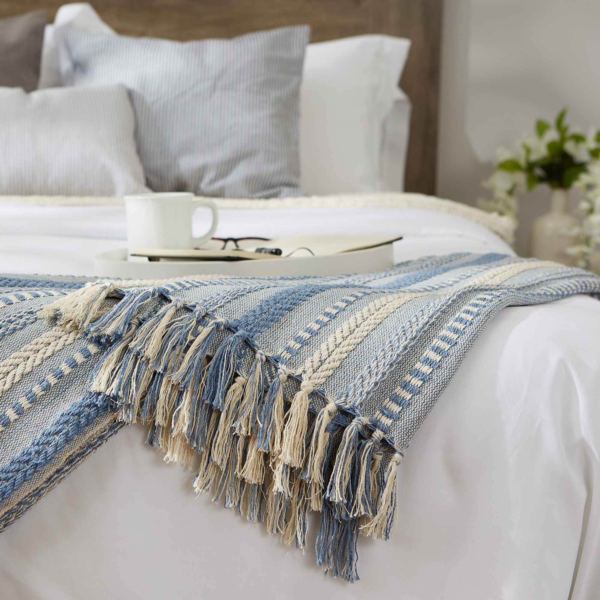 DII Stonewash Blue Braided Stripe Throw