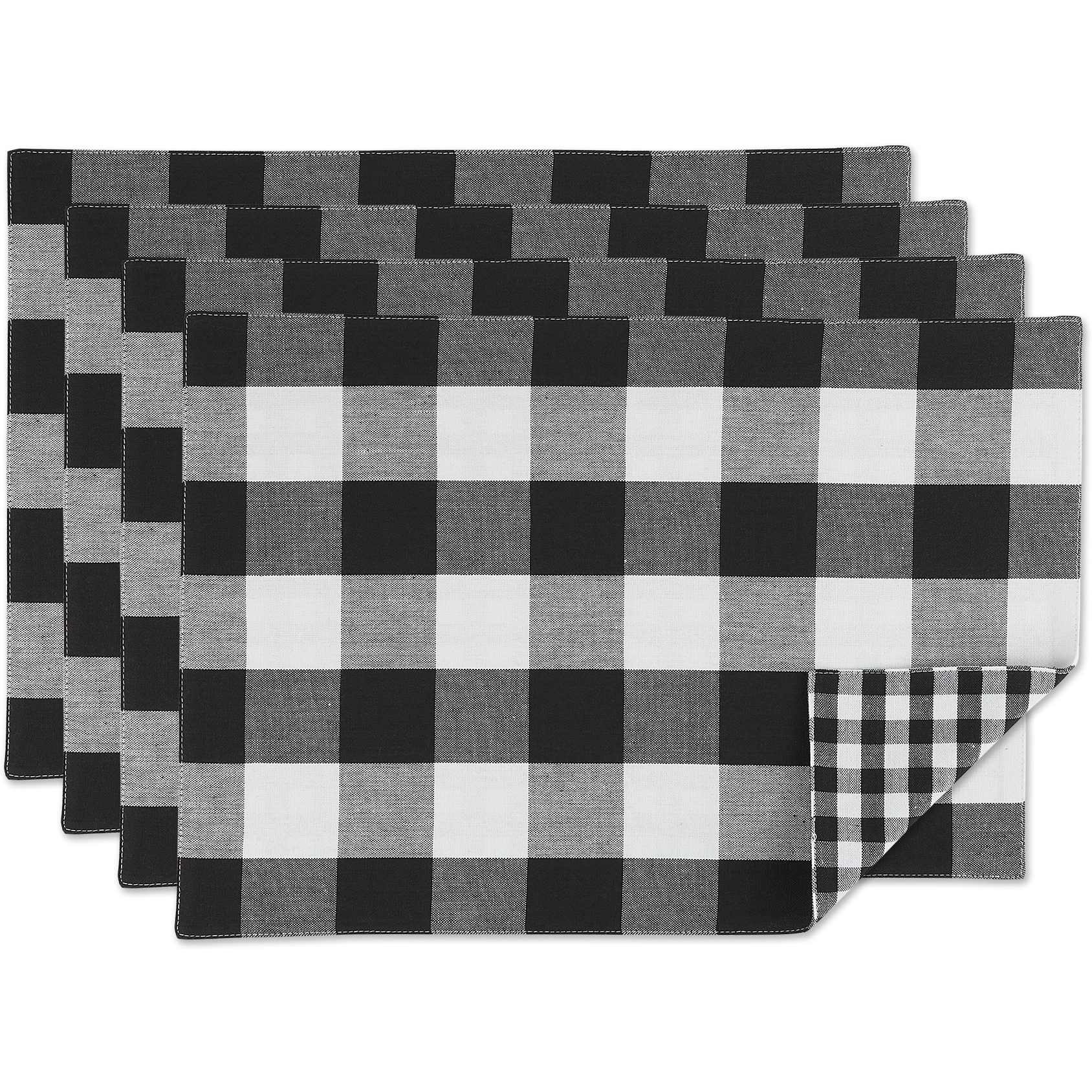 DII Black/White Reversible Gingham/Buffalo Check Placemat Set