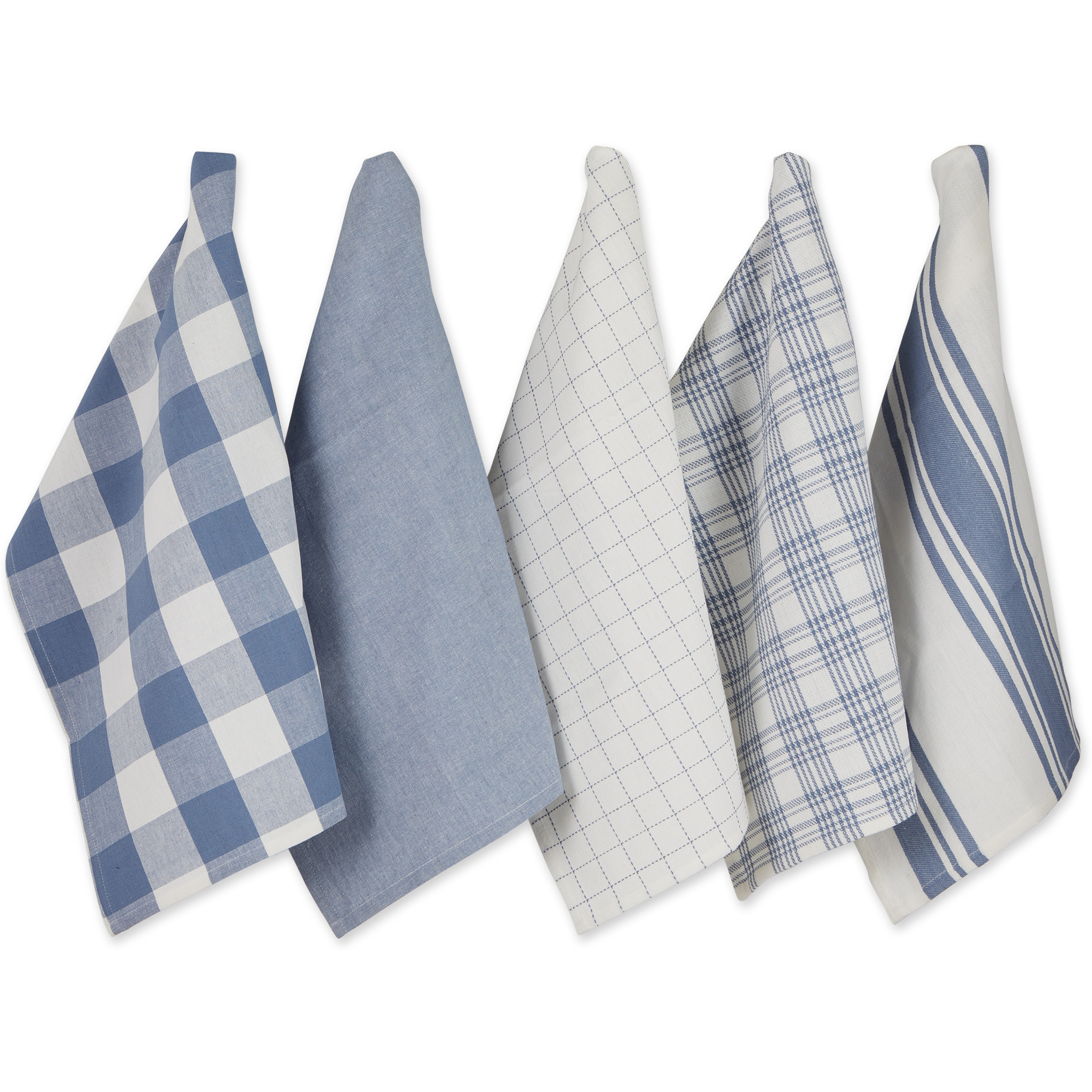 DII Asst Stonewash Blue Everyday Dishtowel (Set of 5)