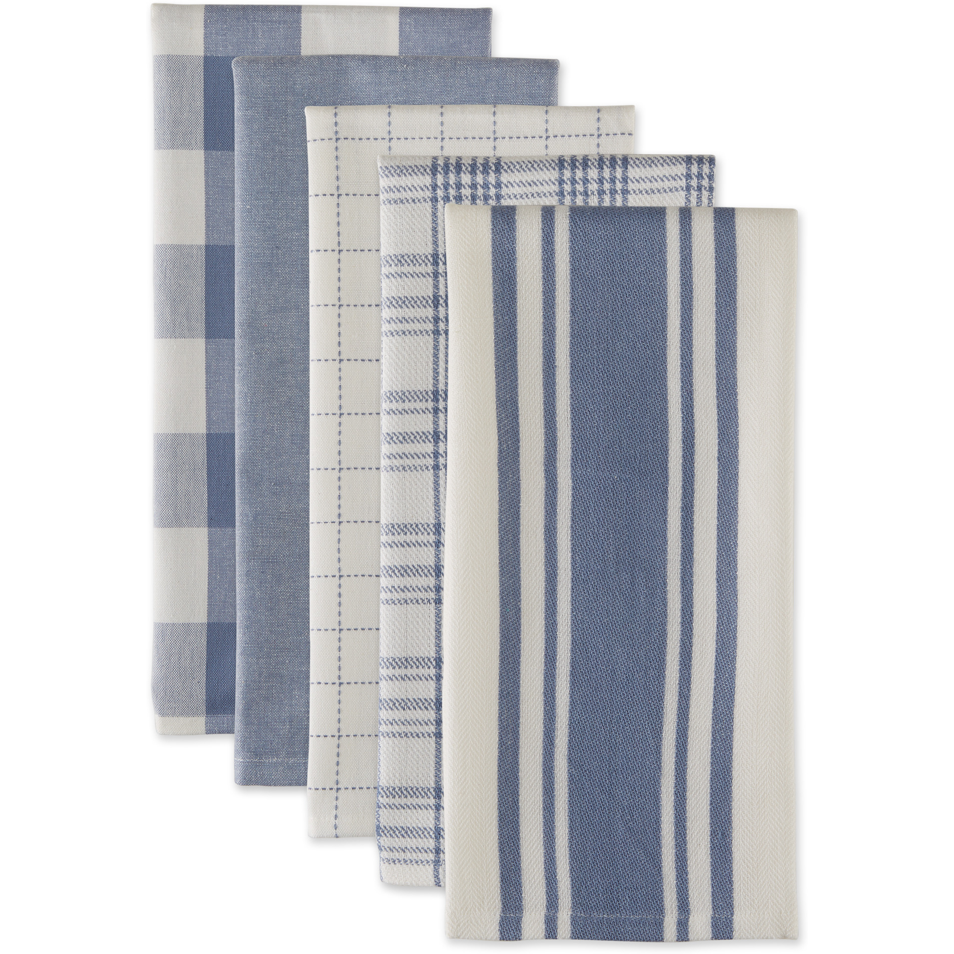 DII Asst Stonewash Blue Everyday Dishtowel (Set of 5)